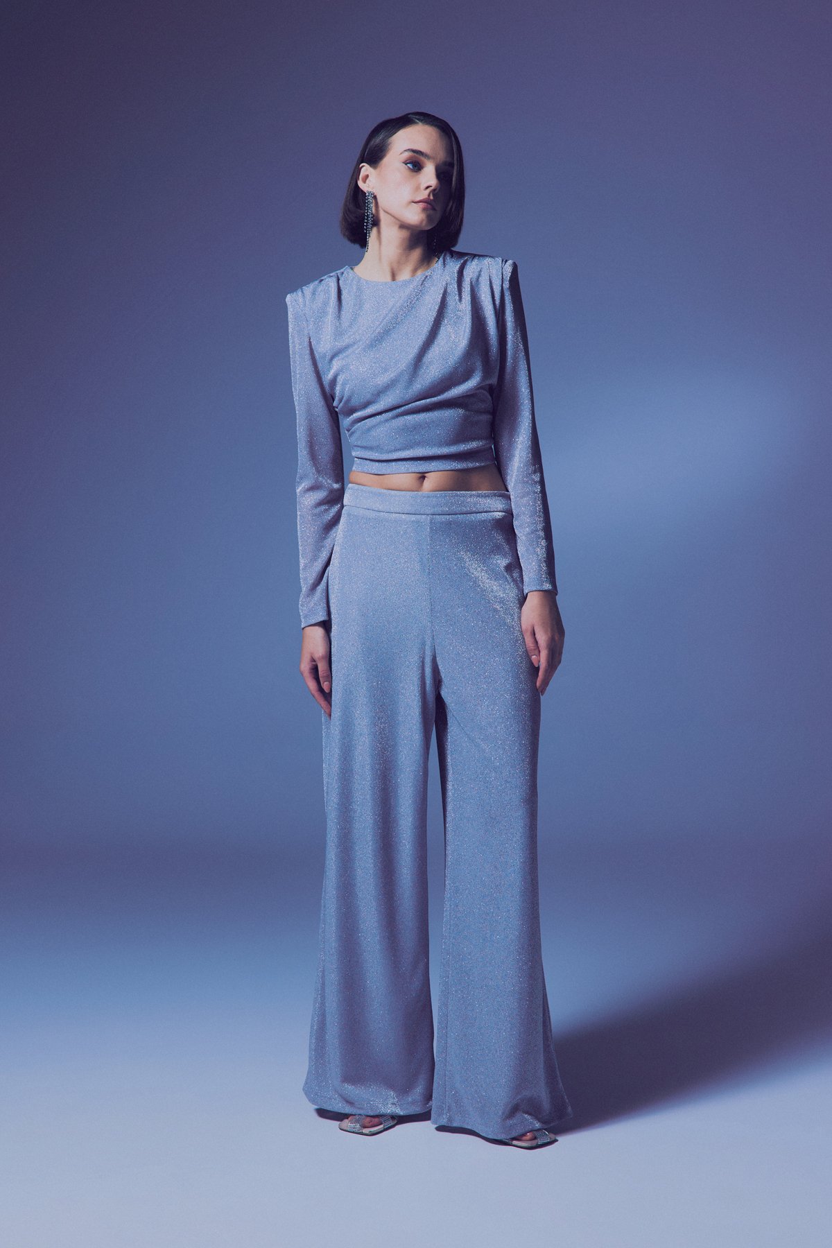 Simli Salaş Pantolon - Gümüş