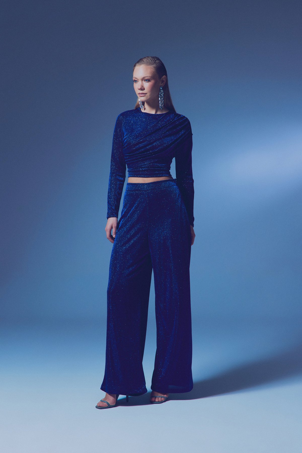 Simli Salaş Pantolon - SAX MAVİ