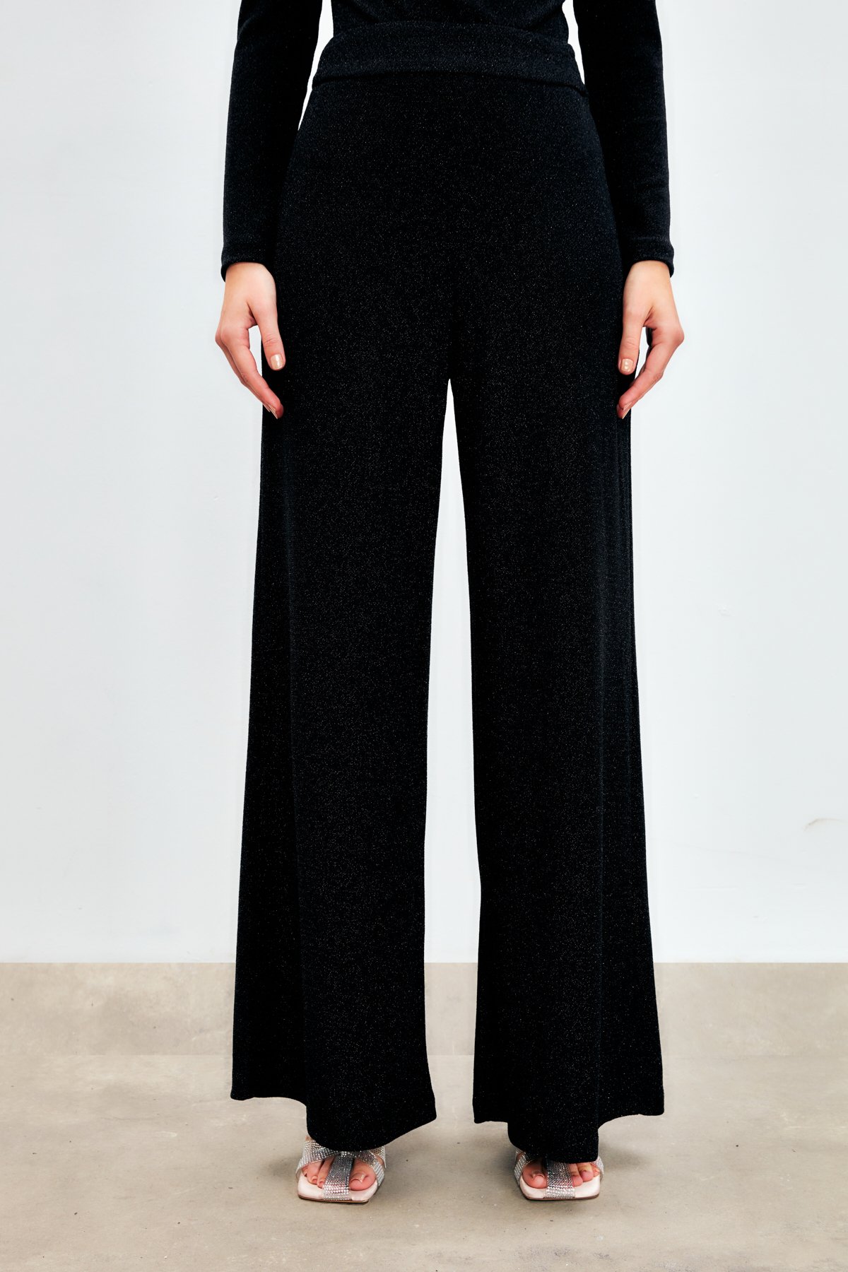 Simli Salaş Pantolon - SİYAH