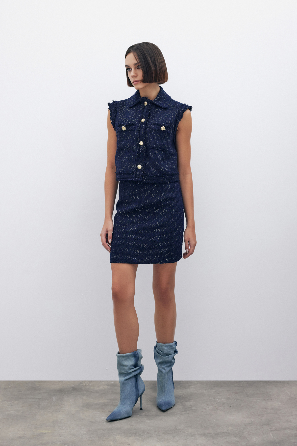 Simli Tüvit Yelek - LACİVERT