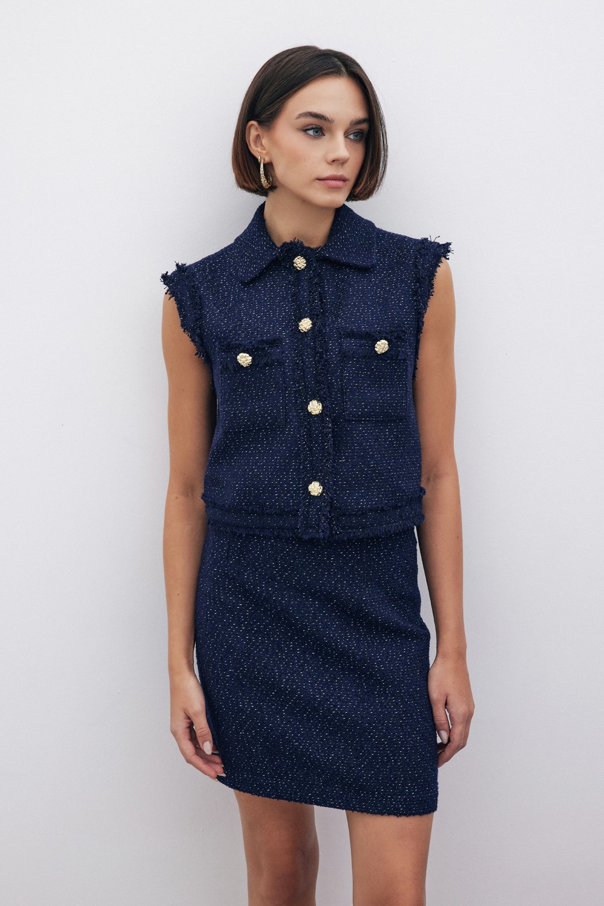 Simli Tüvit Yelek - LACİVERT