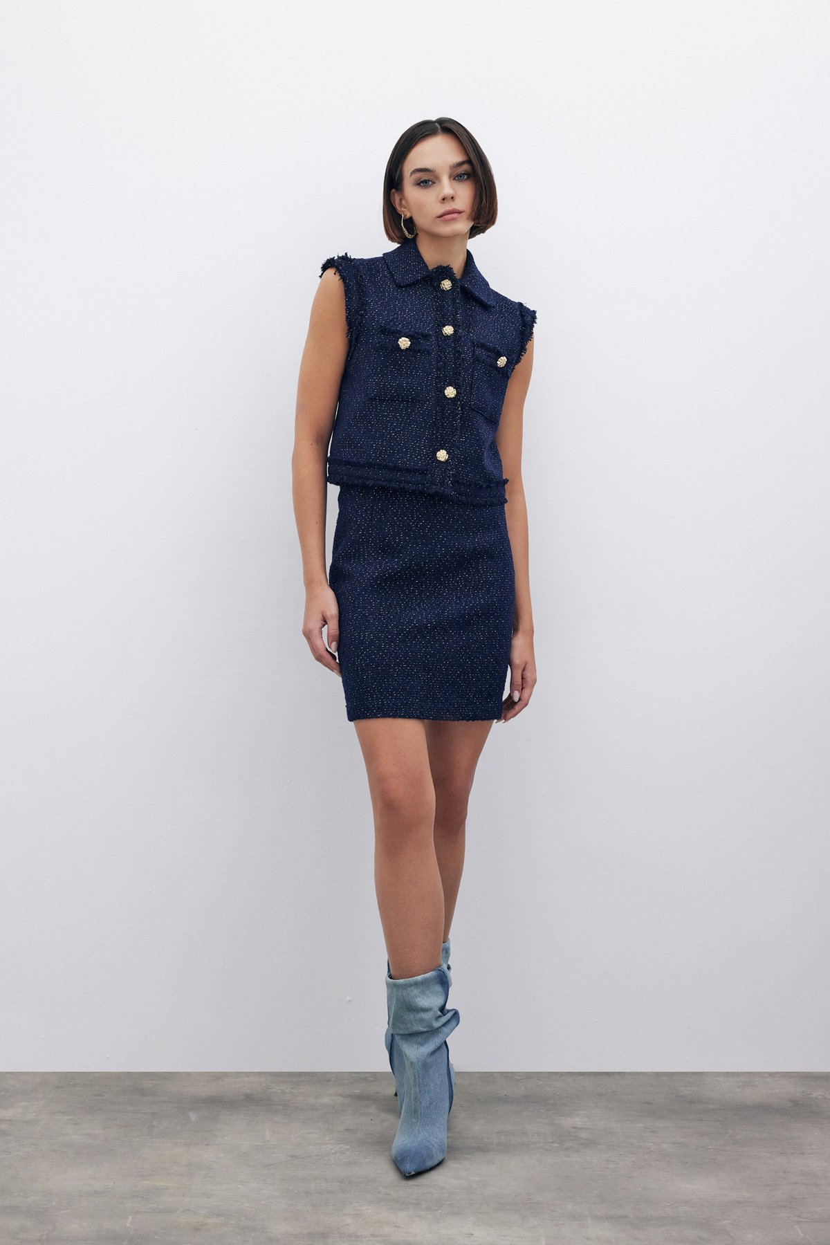 Simli Tüvit Yelek - LACİVERT