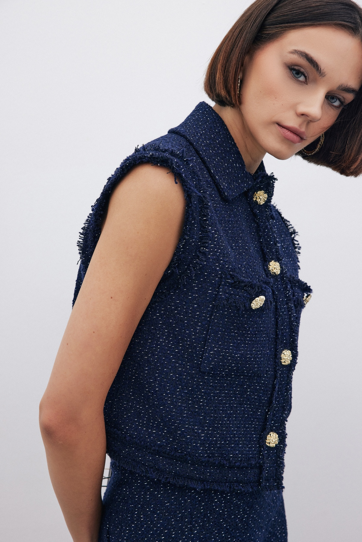 Simli Tüvit Yelek - LACİVERT