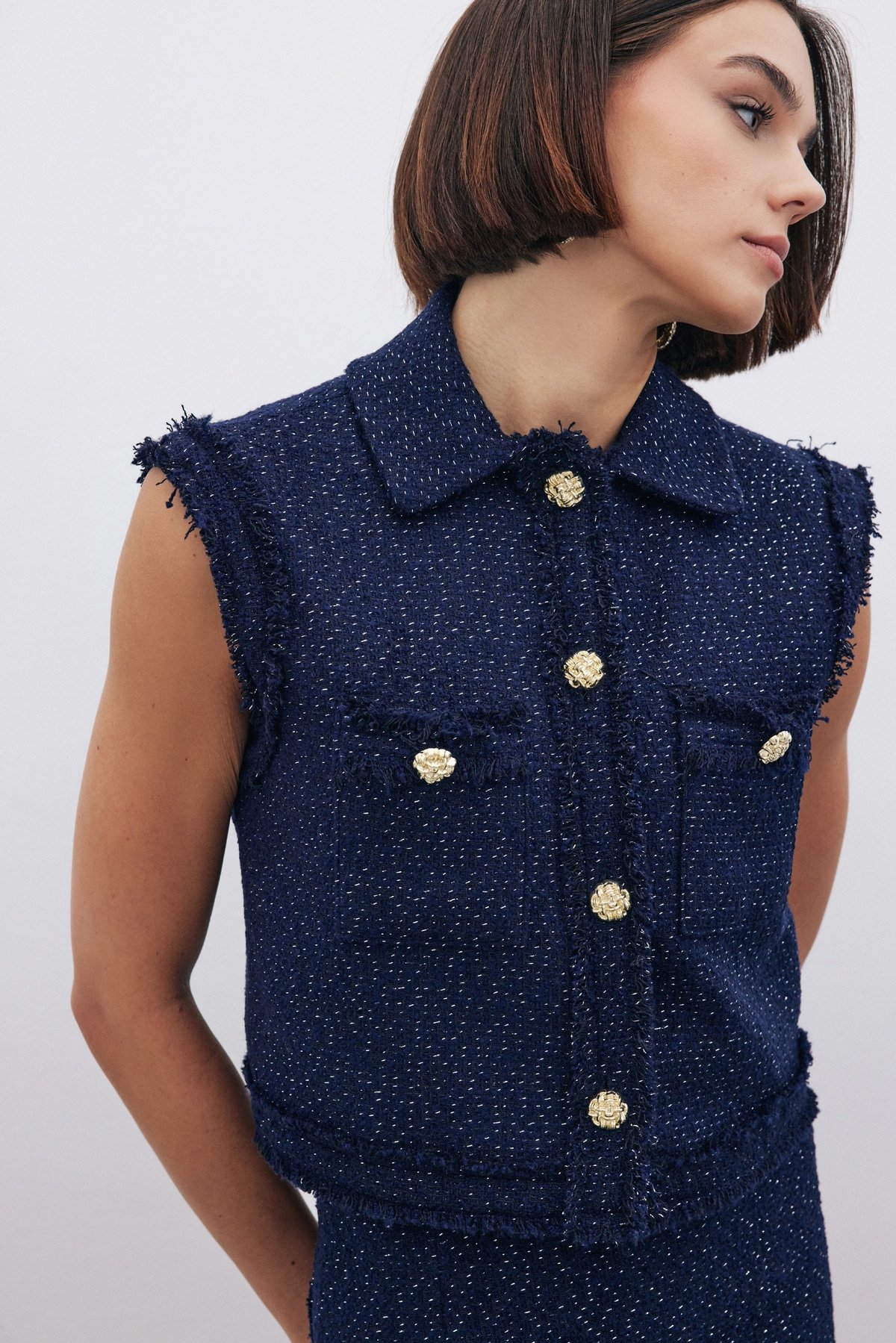 Simli Tüvit Yelek - LACİVERT