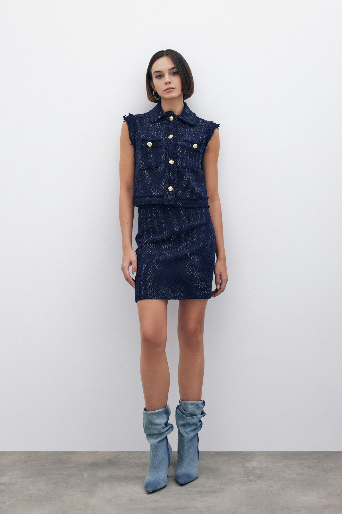 Simli Tüvit Yelek - LACİVERT