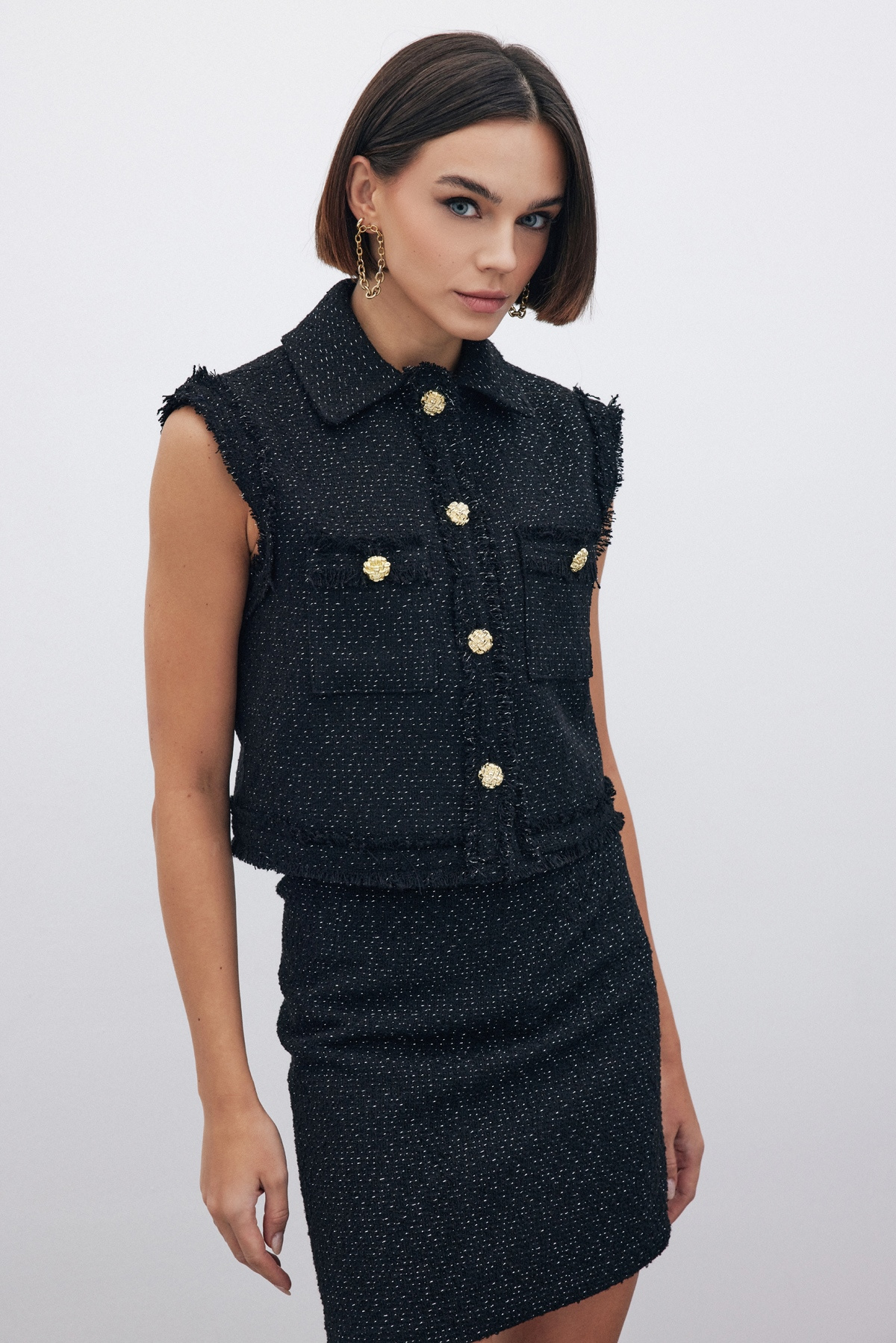 Simli Tüvit Yelek - SİYAH