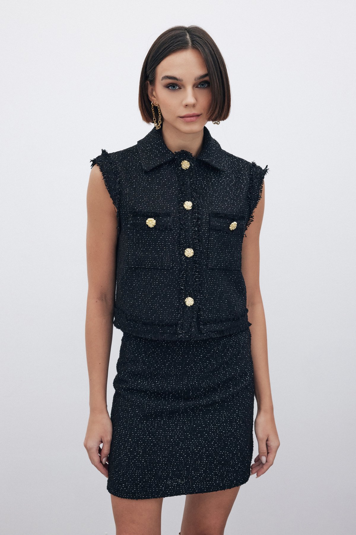 Simli Tüvit Yelek - SİYAH