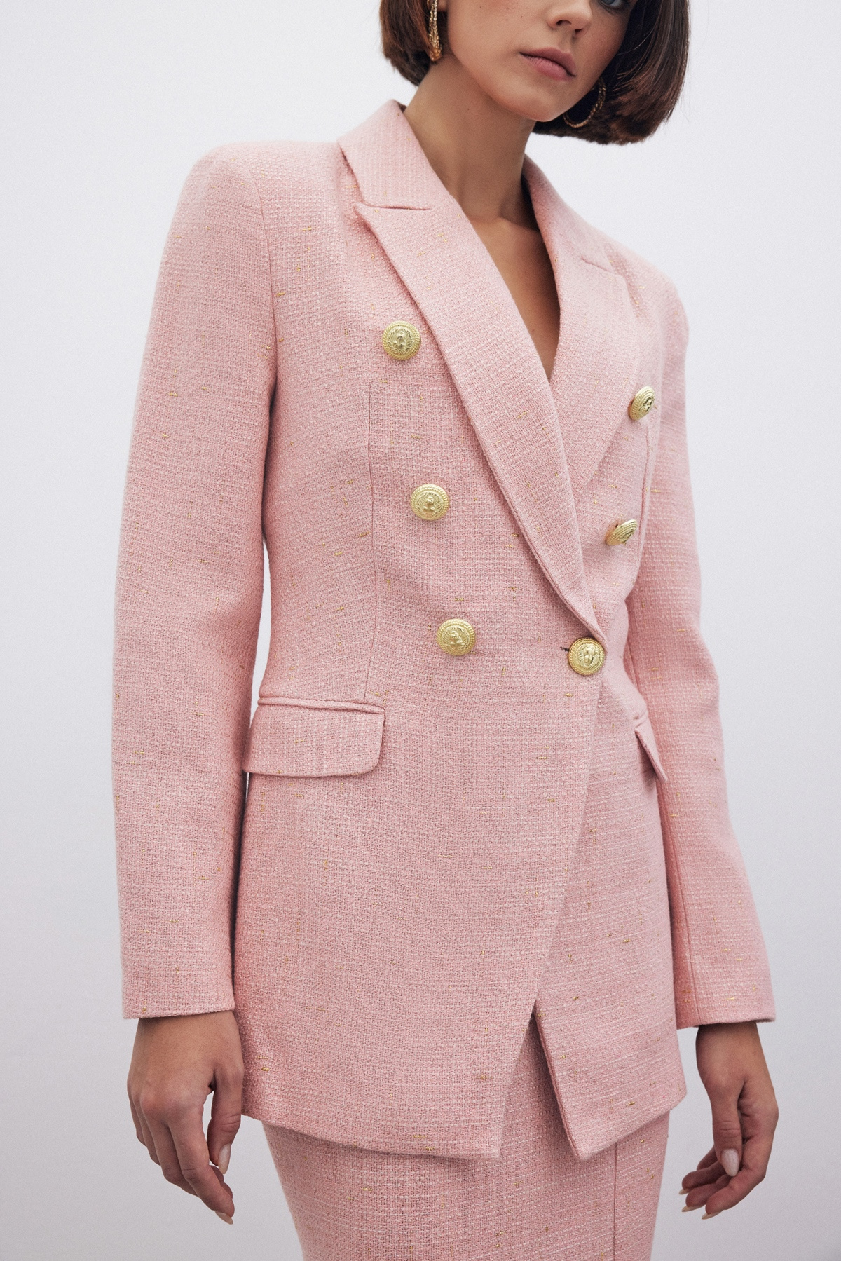 Simli Uzun Ceket - PEMBE