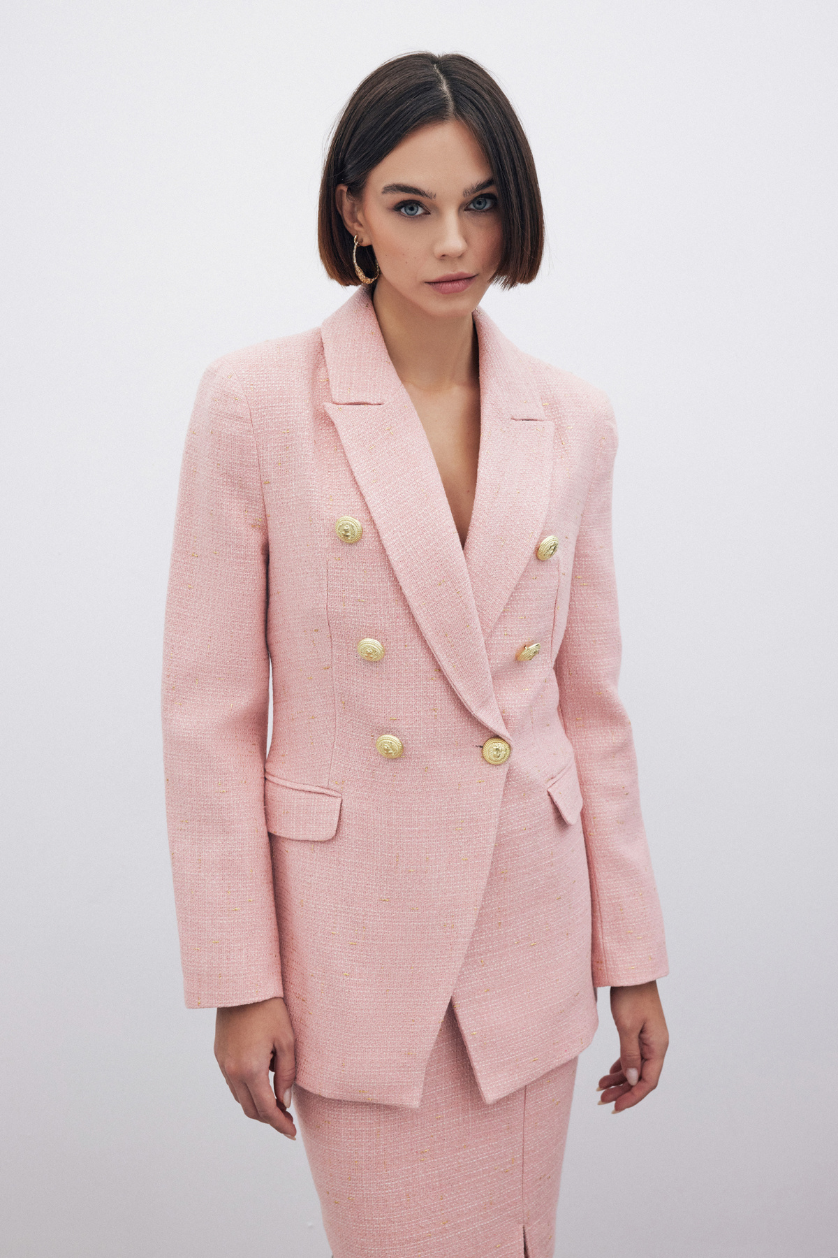 Simli Uzun Ceket - PEMBE