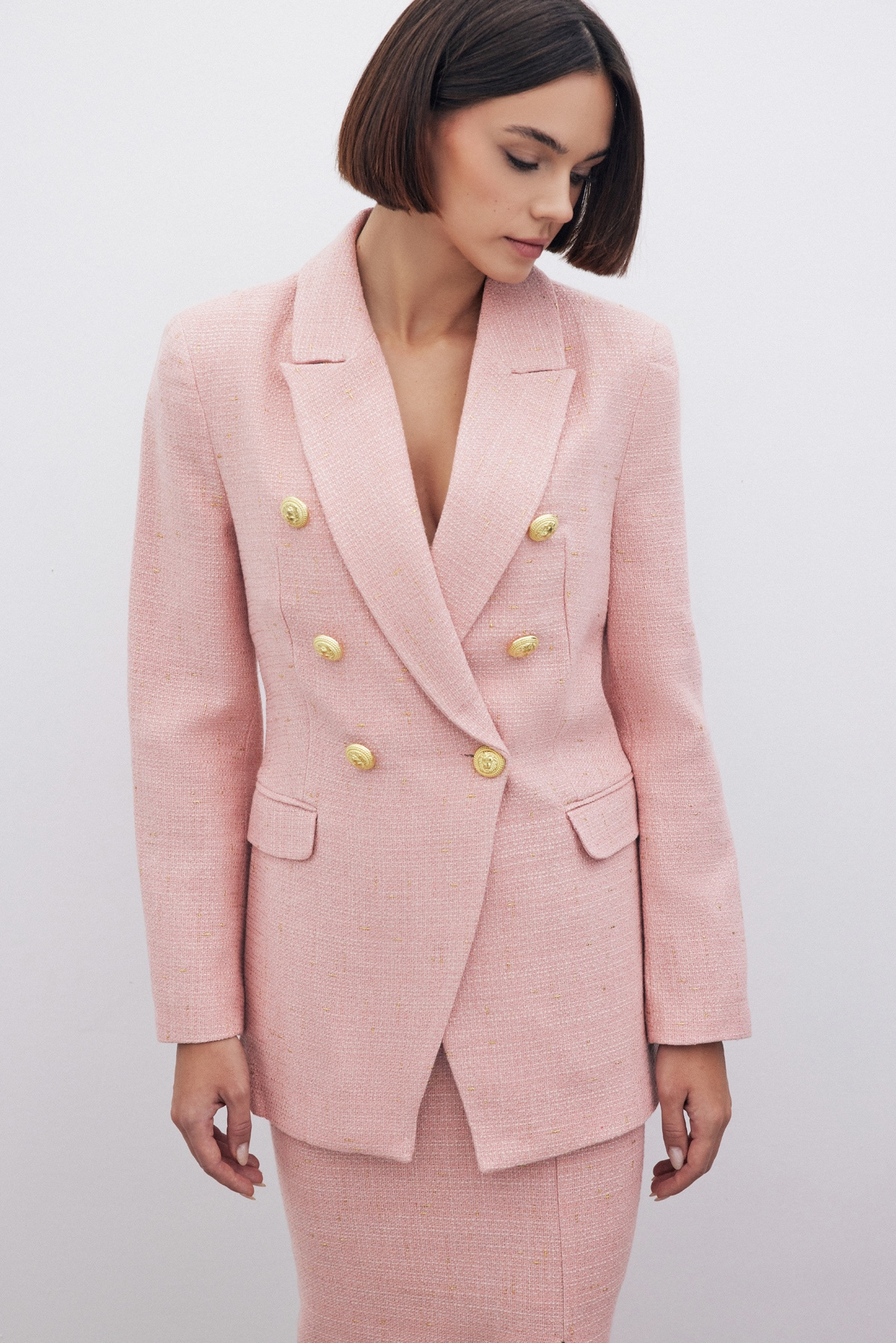 Simli Uzun Ceket - PEMBE