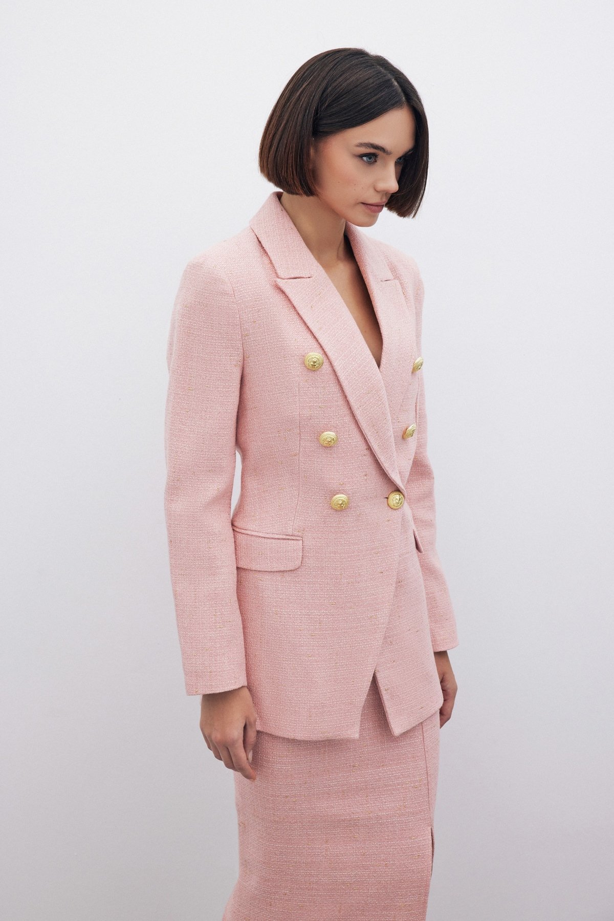 Simli Uzun Ceket - PEMBE