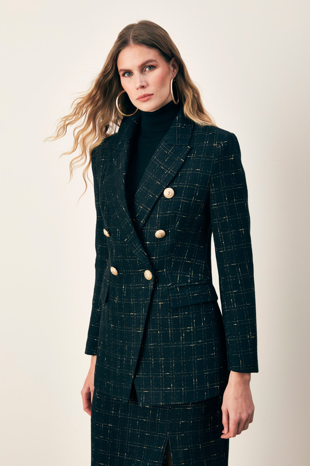 Simli Uzun Ceket - SİYAH