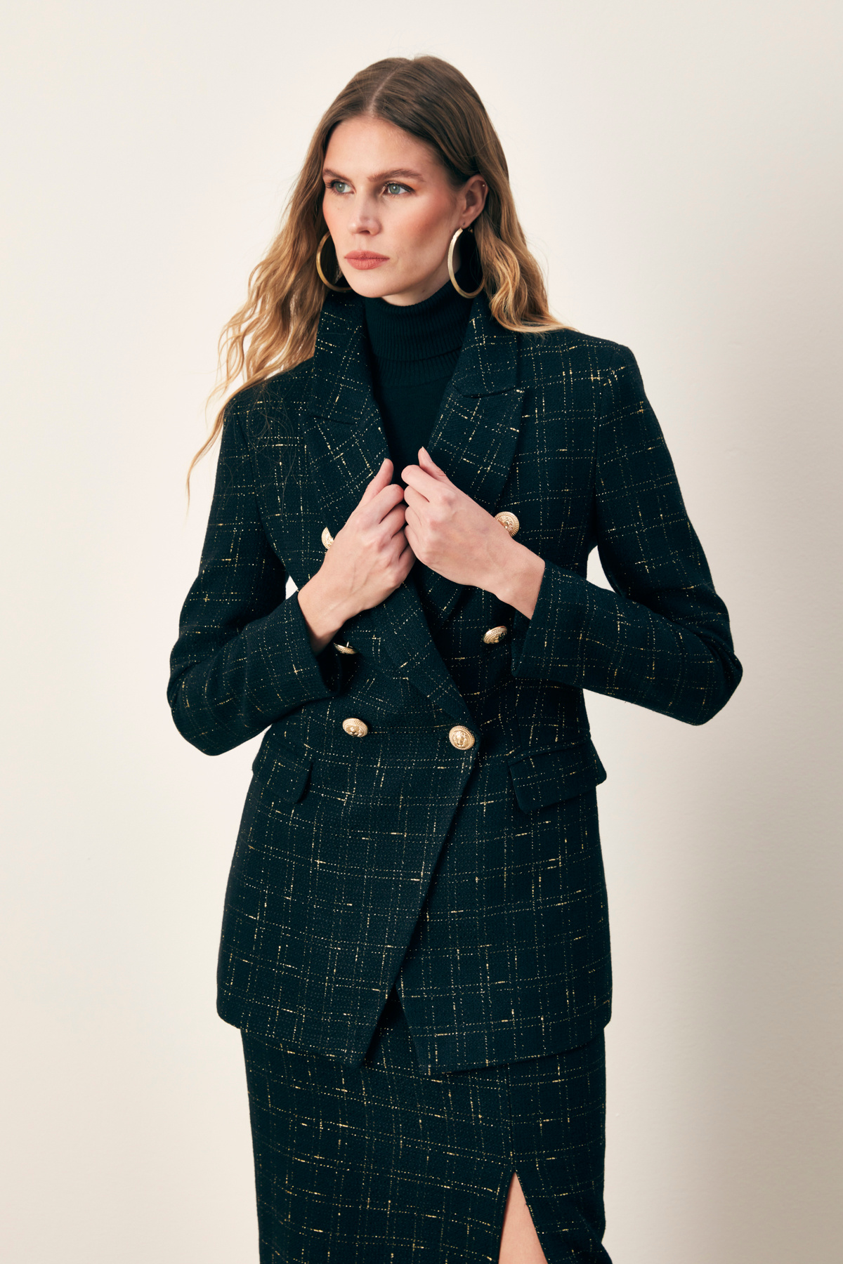 Simli Uzun Ceket - SİYAH