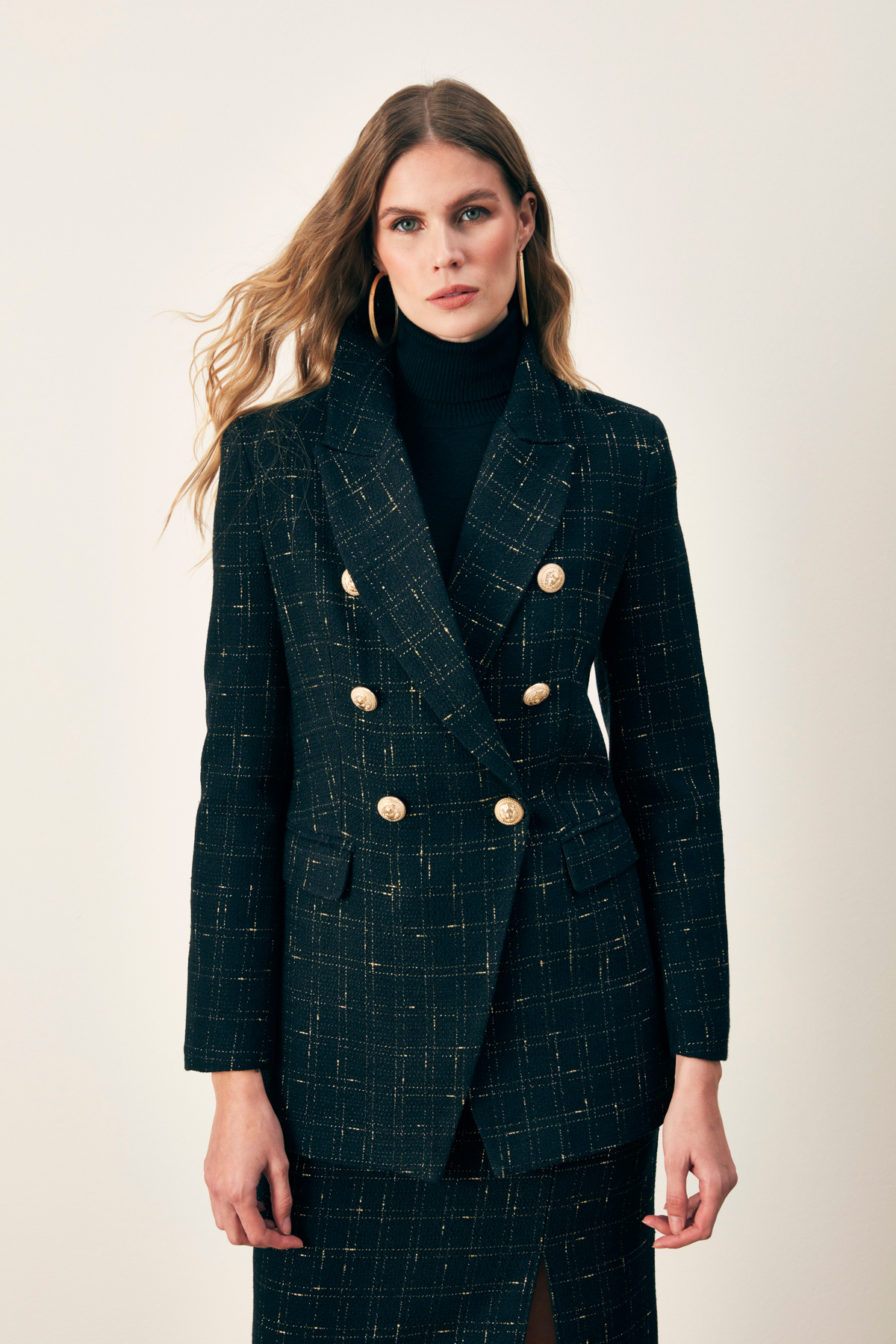 Simli Uzun Ceket - SİYAH