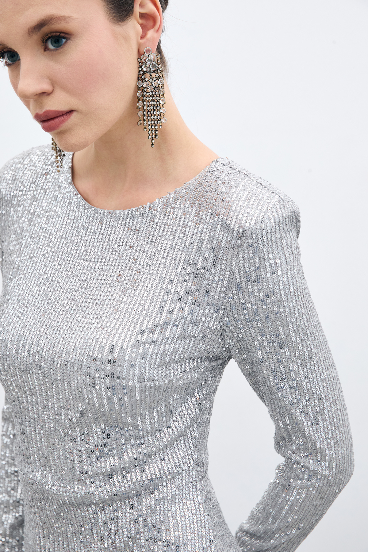 Sırt Dekolteli Payet Elbise - Gümüş