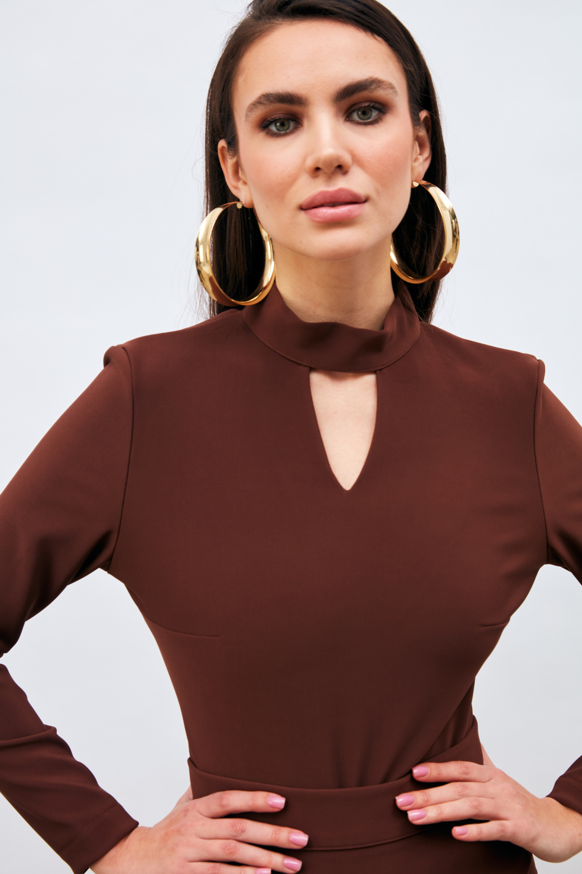 Sırt Detaylı Bodysuit Bluz - KAHVE