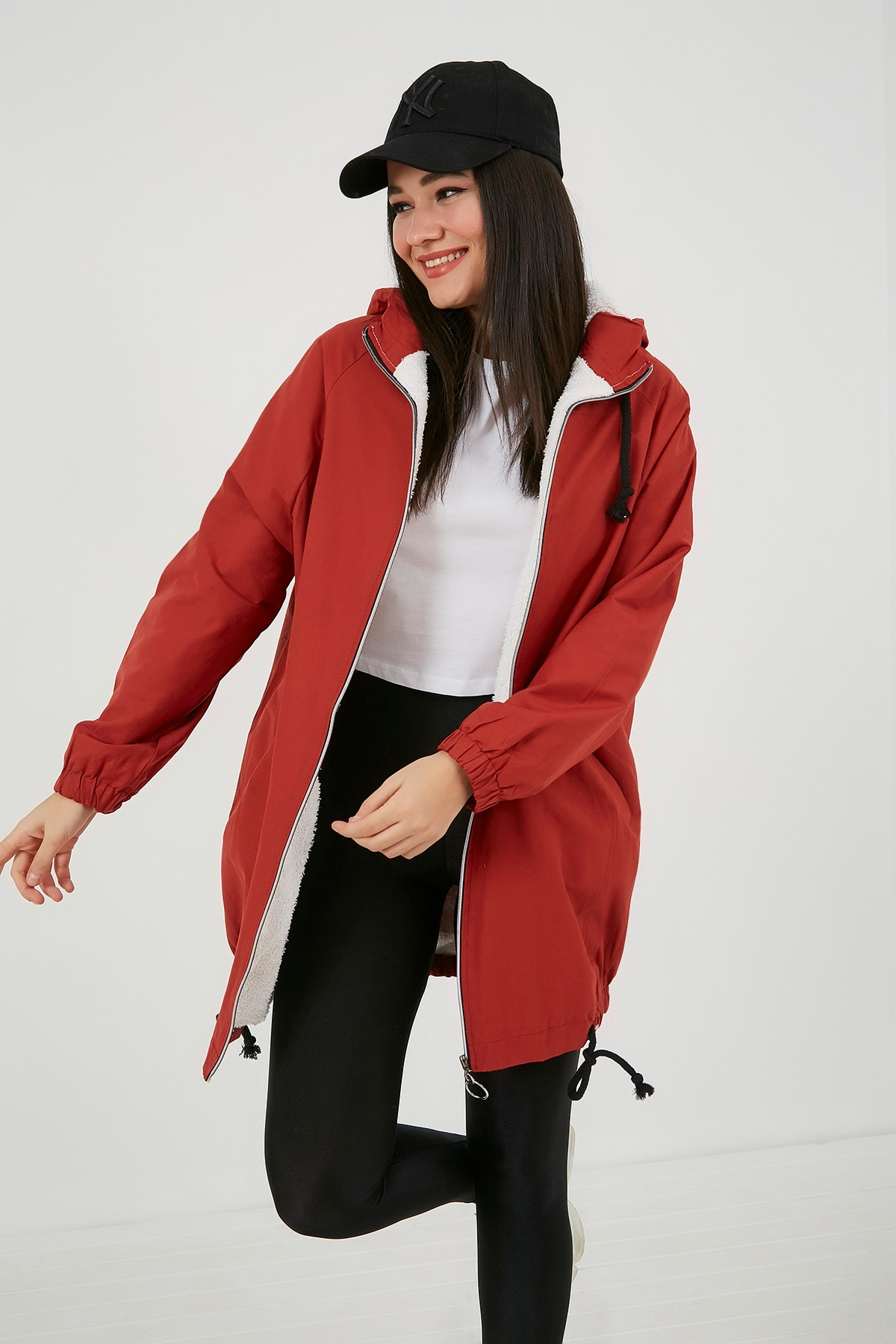 Sırt Fermuar İçi Peluş Parka - KİREMİT