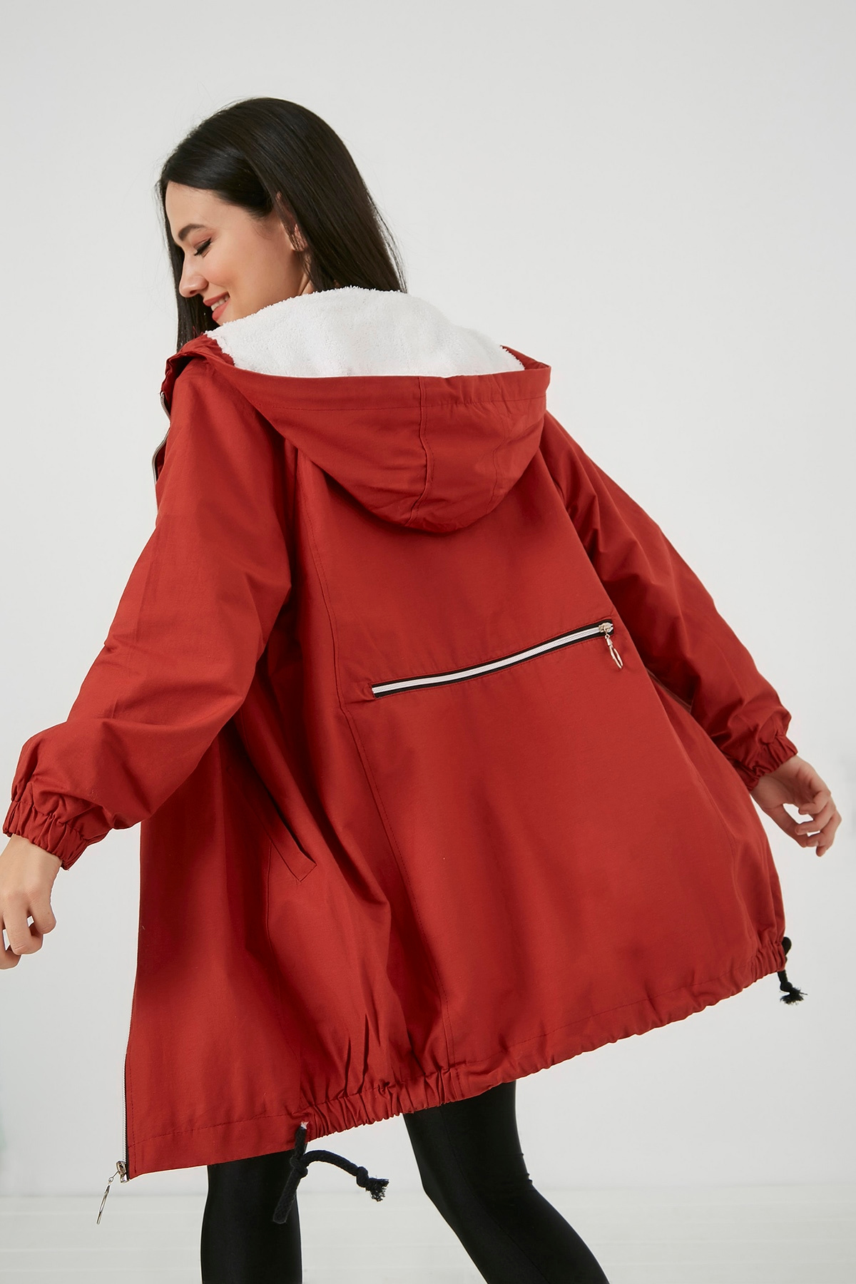 Sırt Fermuar İçi Peluş Parka - KİREMİT