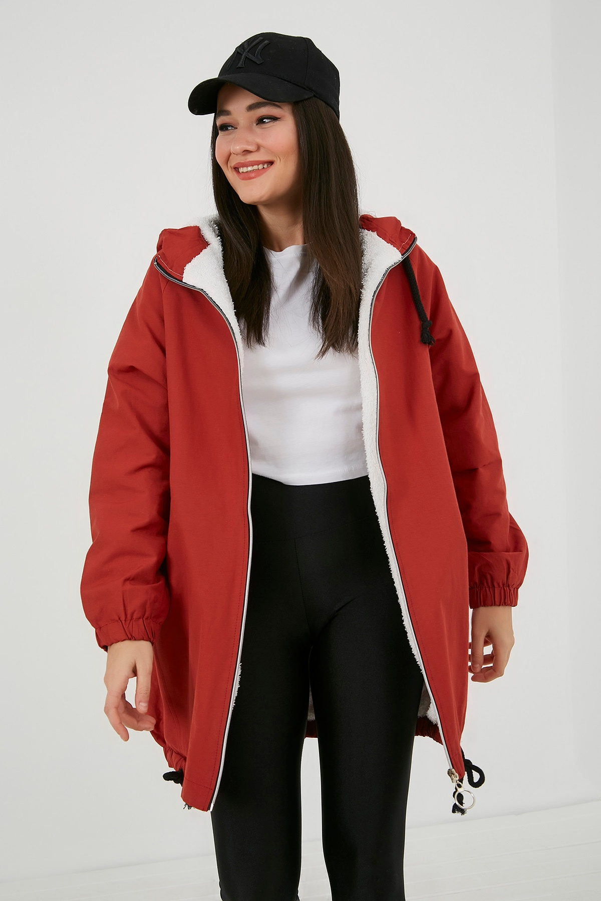 Sırt Fermuar İçi Peluş Parka - KİREMİT