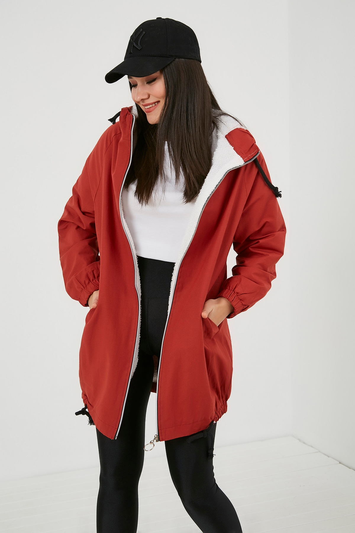 Sırt Fermuar İçi Peluş Parka - KİREMİT