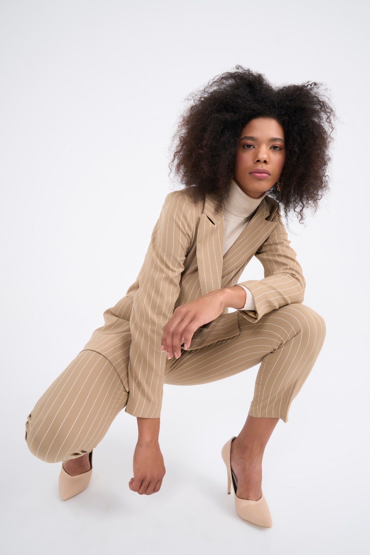 Straight çizgili pantolon - BEJ