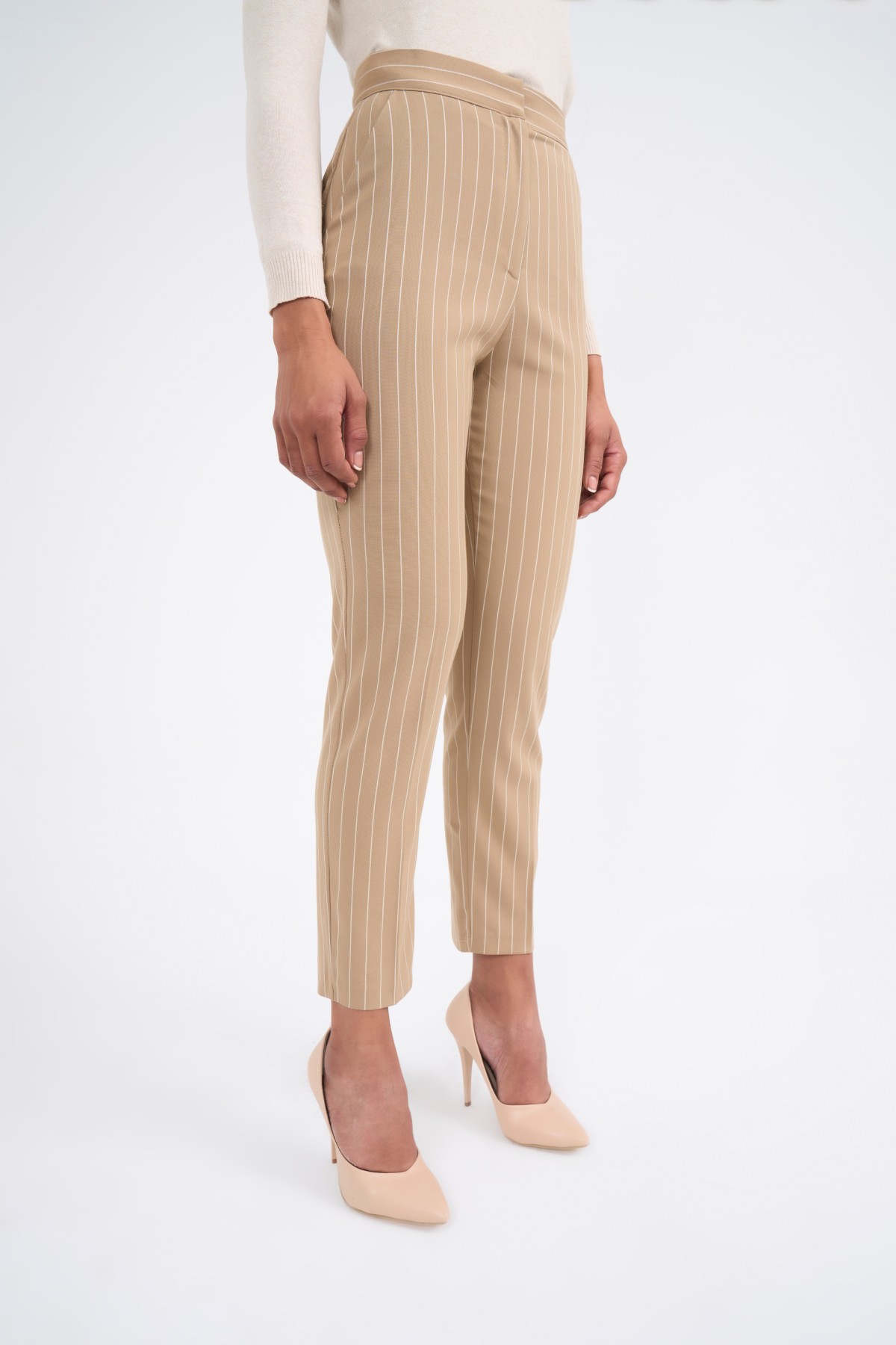 Straight çizgili pantolon - BEJ