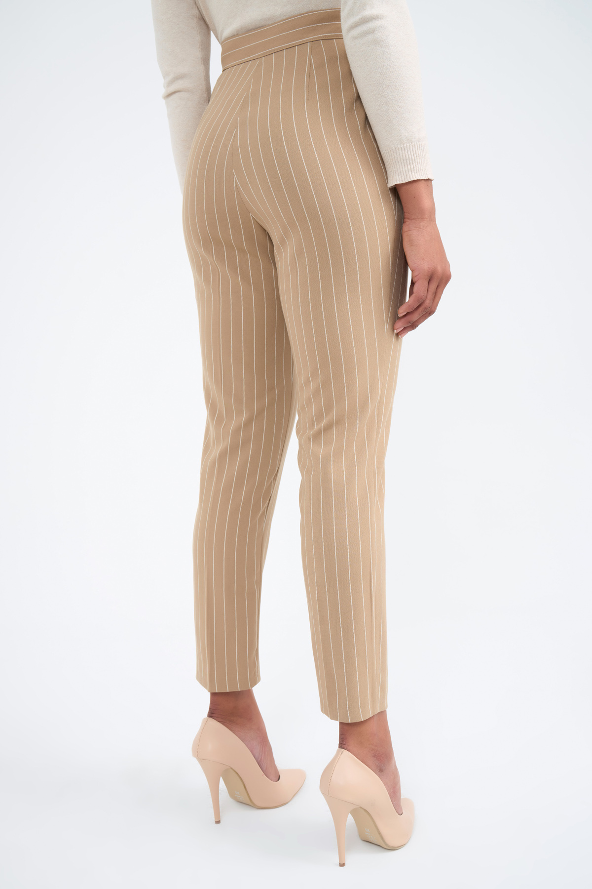 Straight çizgili pantolon - BEJ