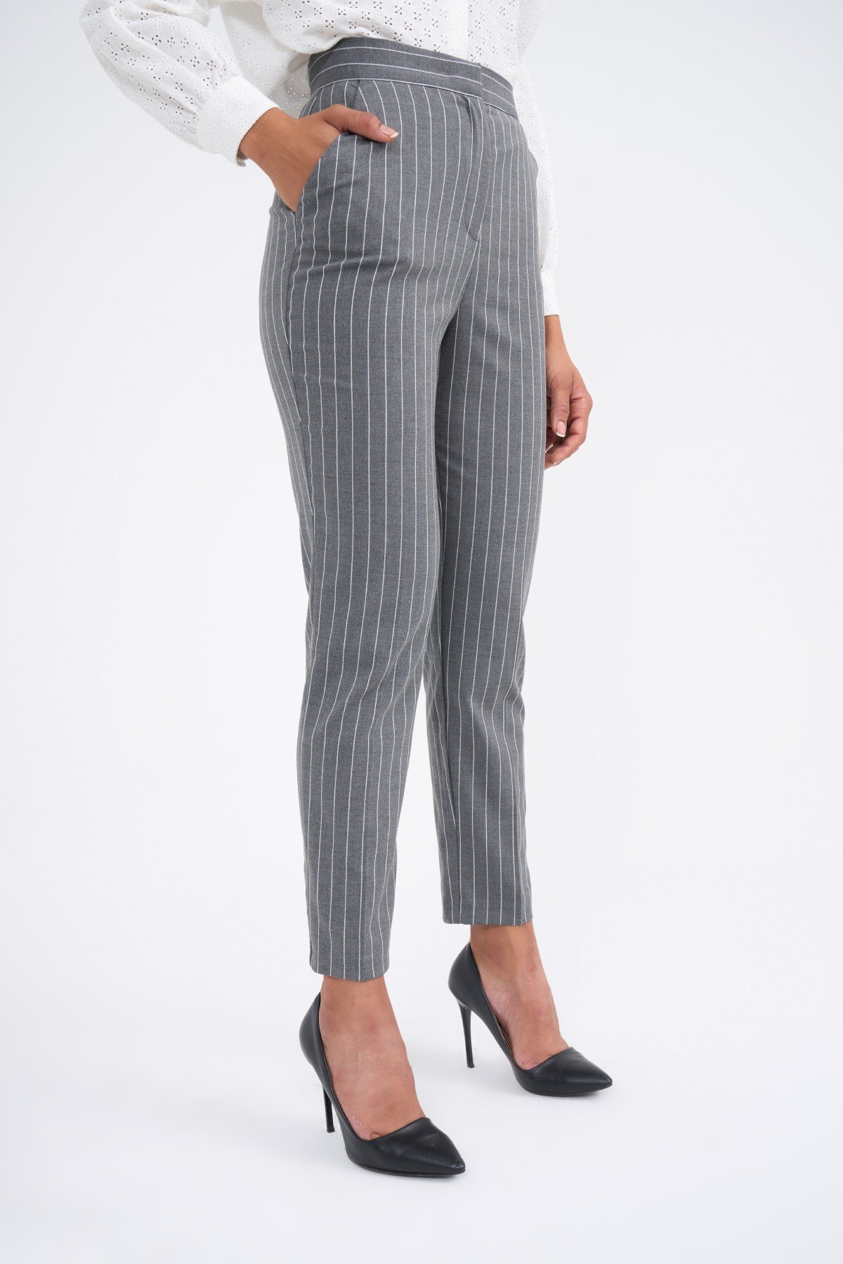 Straight çizgili pantolon - GRİ