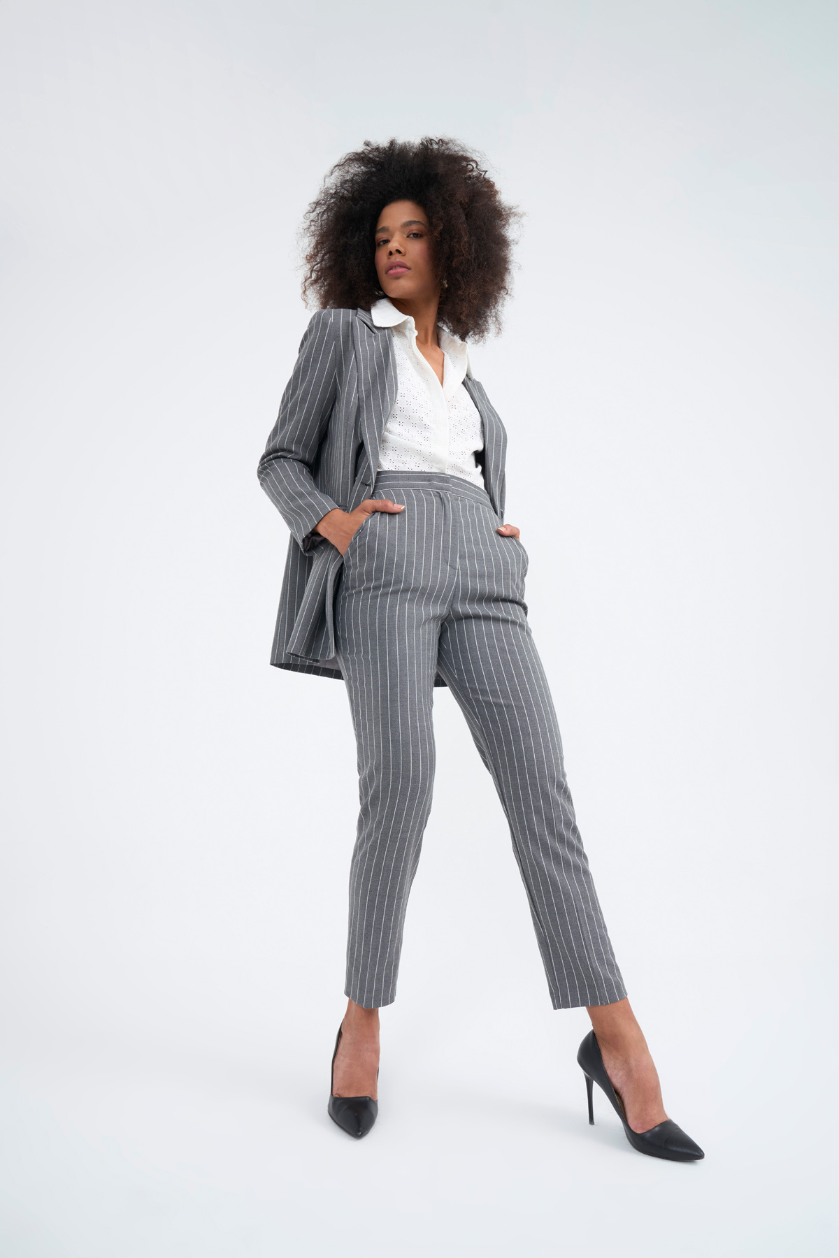 Straight çizgili pantolon - GRİ