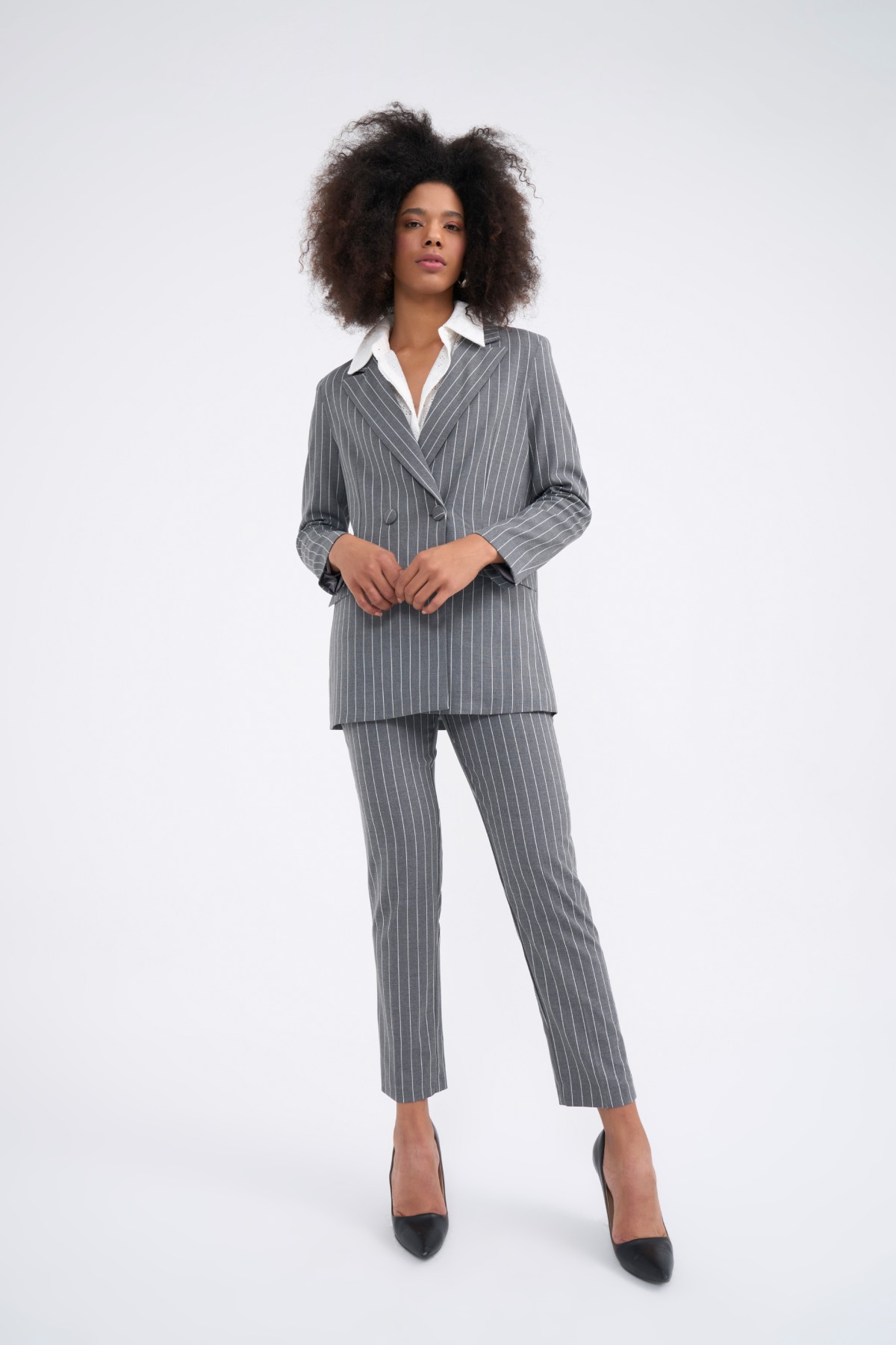 Straight çizgili pantolon - GRİ