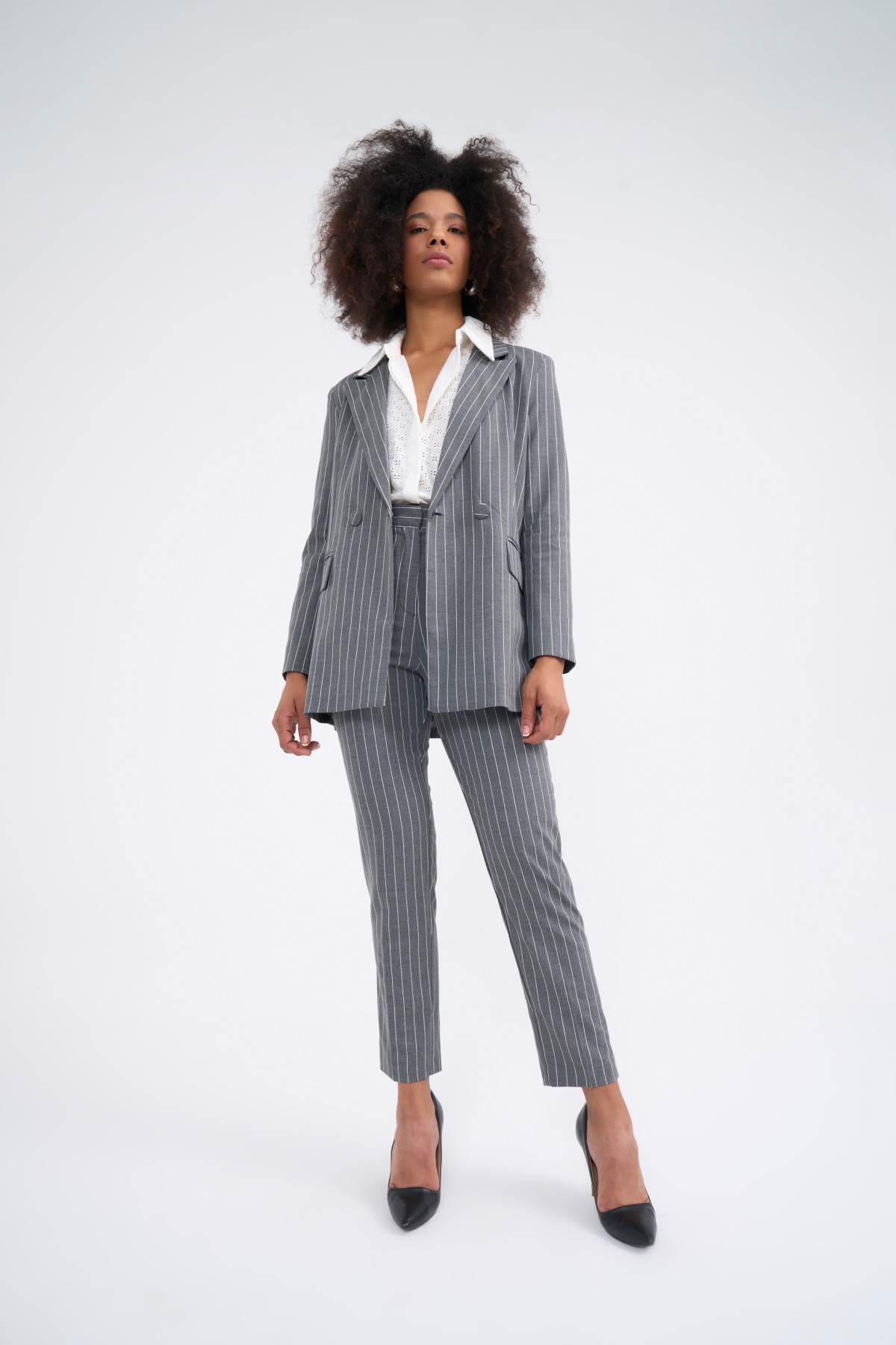 Straight çizgili pantolon - GRİ