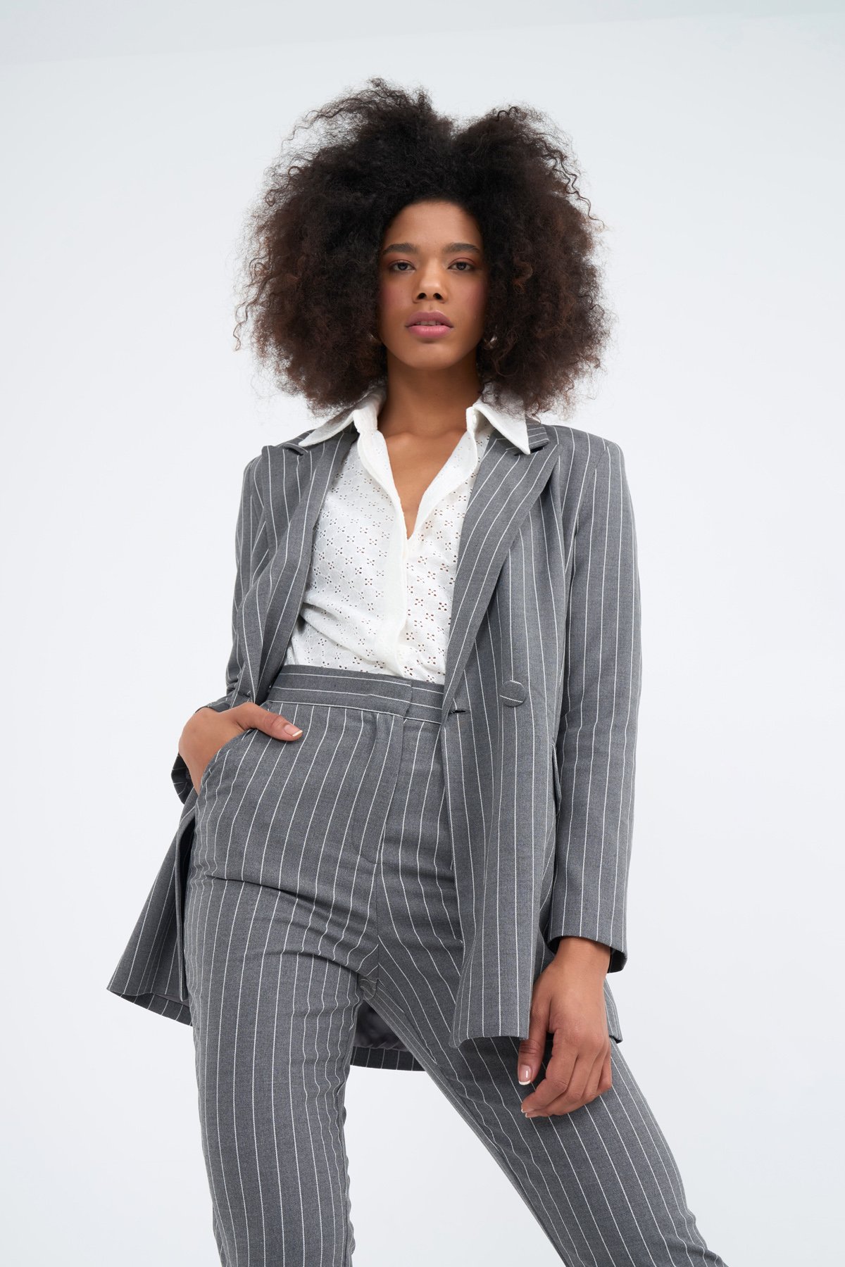 Straight çizgili pantolon - GRİ