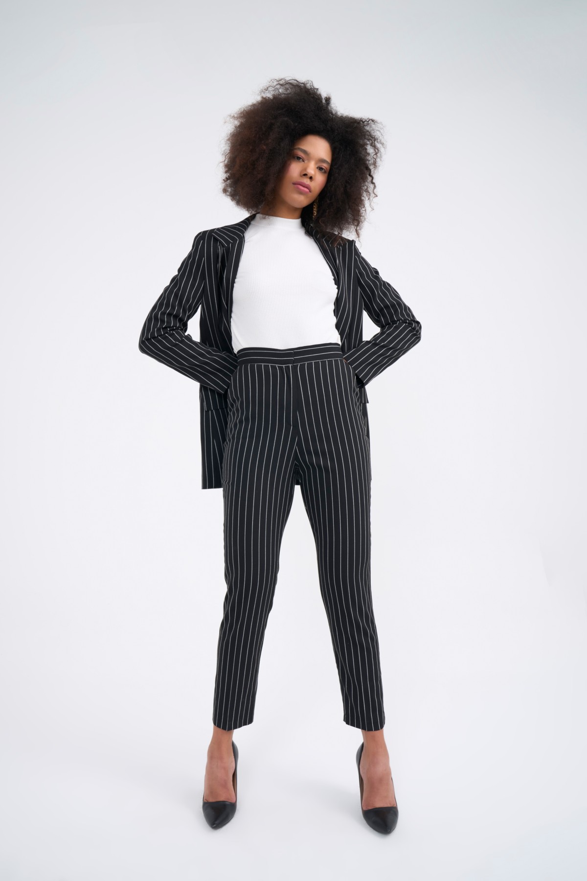 Straight çizgili pantolon - SİYAH