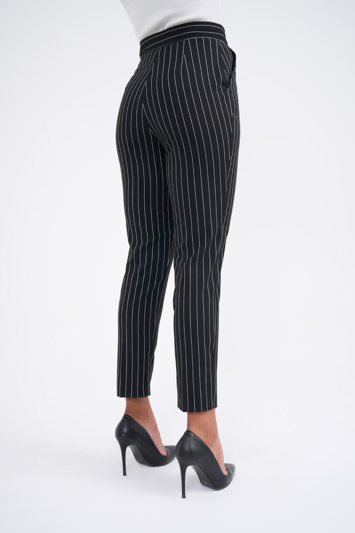 Straight çizgili pantolon - SİYAH