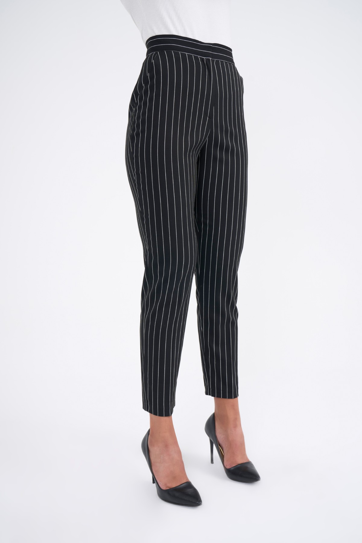 Straight çizgili pantolon - SİYAH