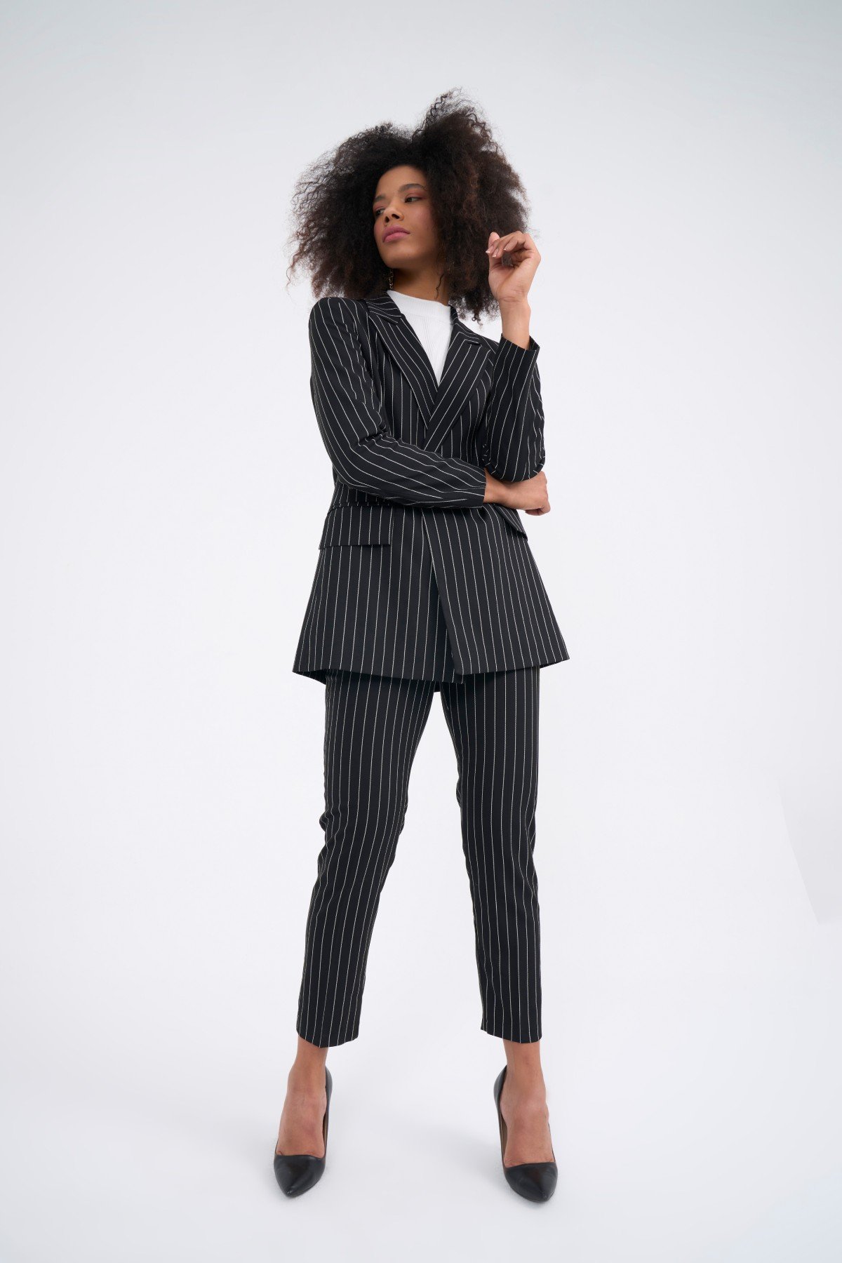 Straight çizgili pantolon - SİYAH