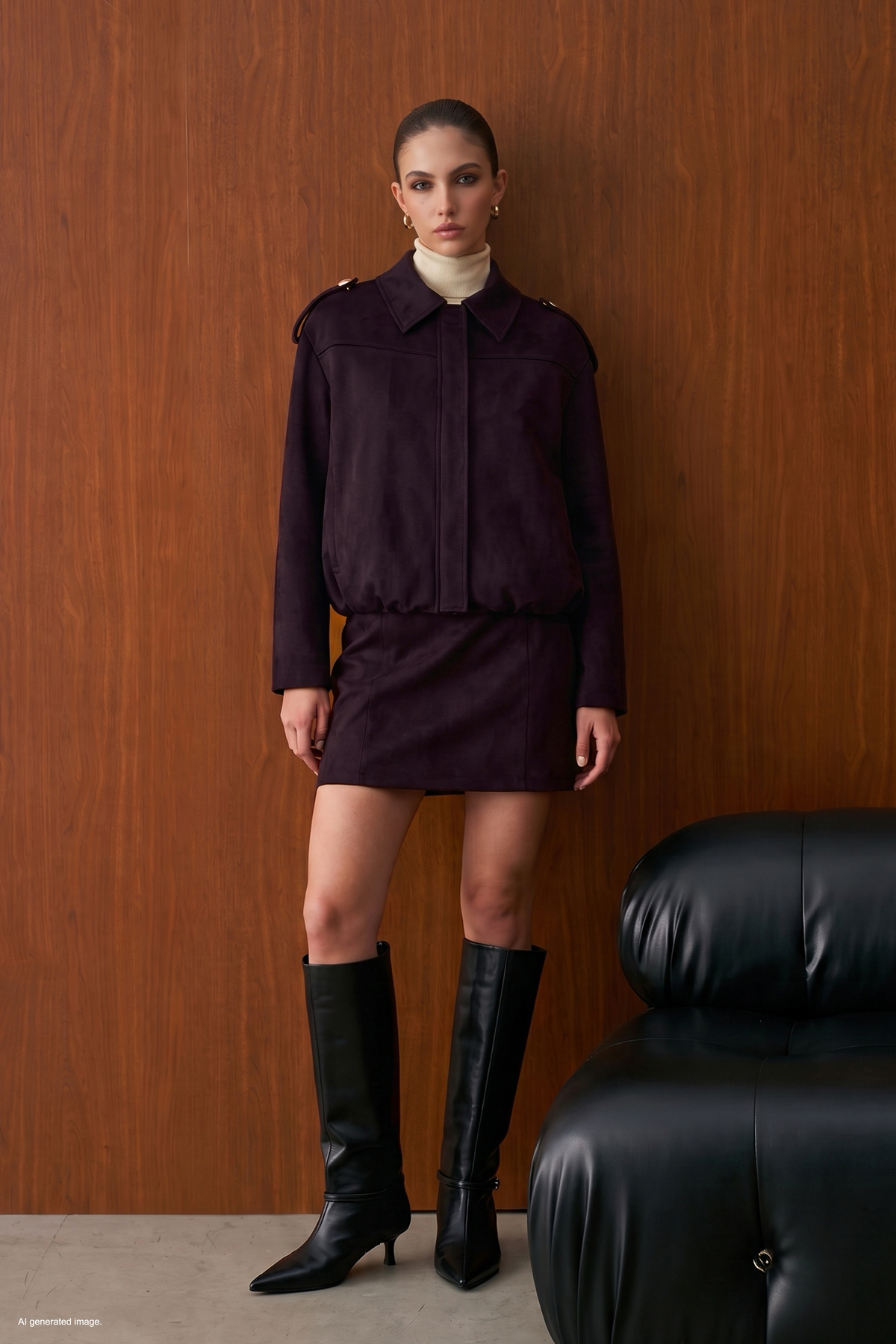 Süet Bomber Ceket - Bordo