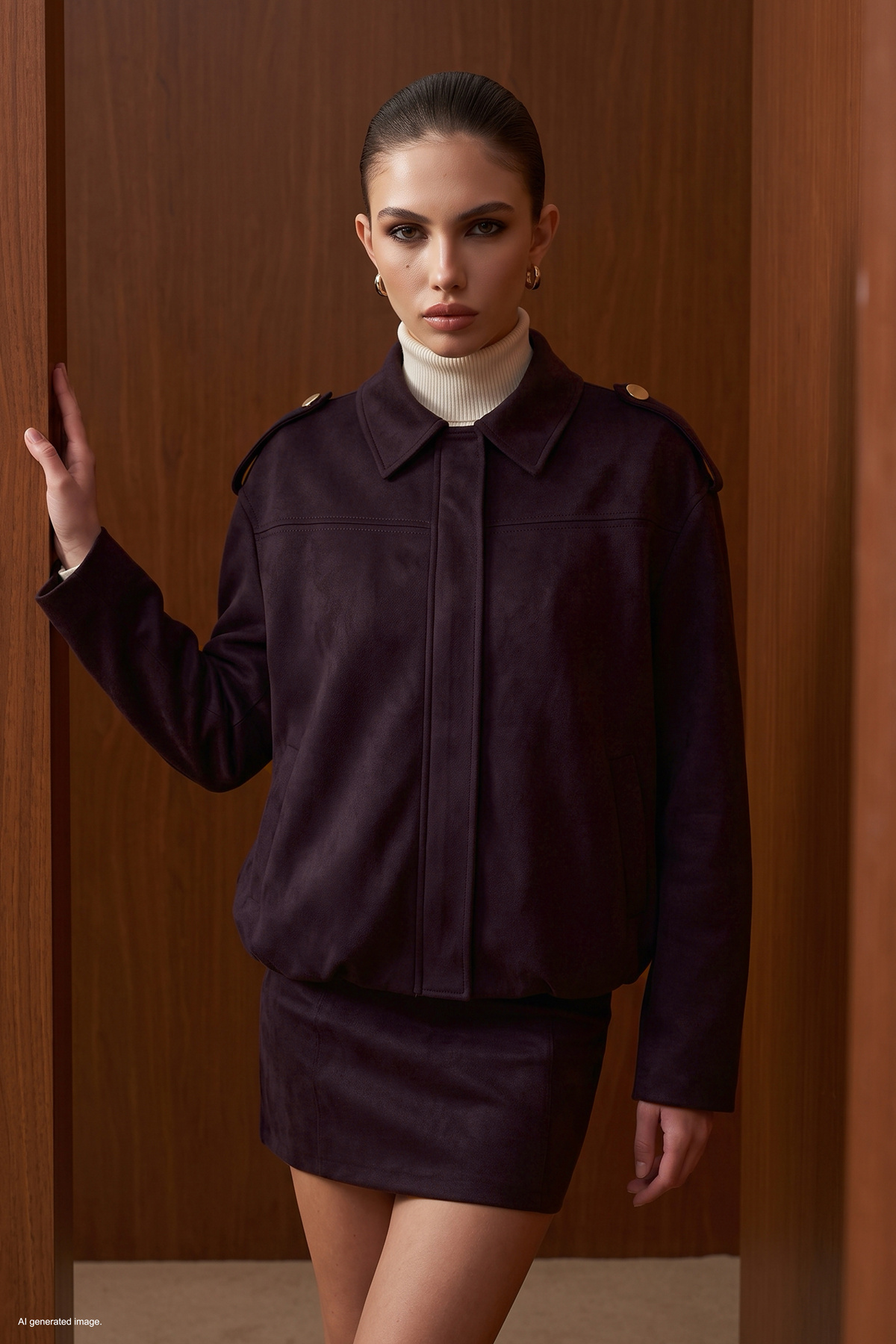 Süet Bomber Ceket - Bordo