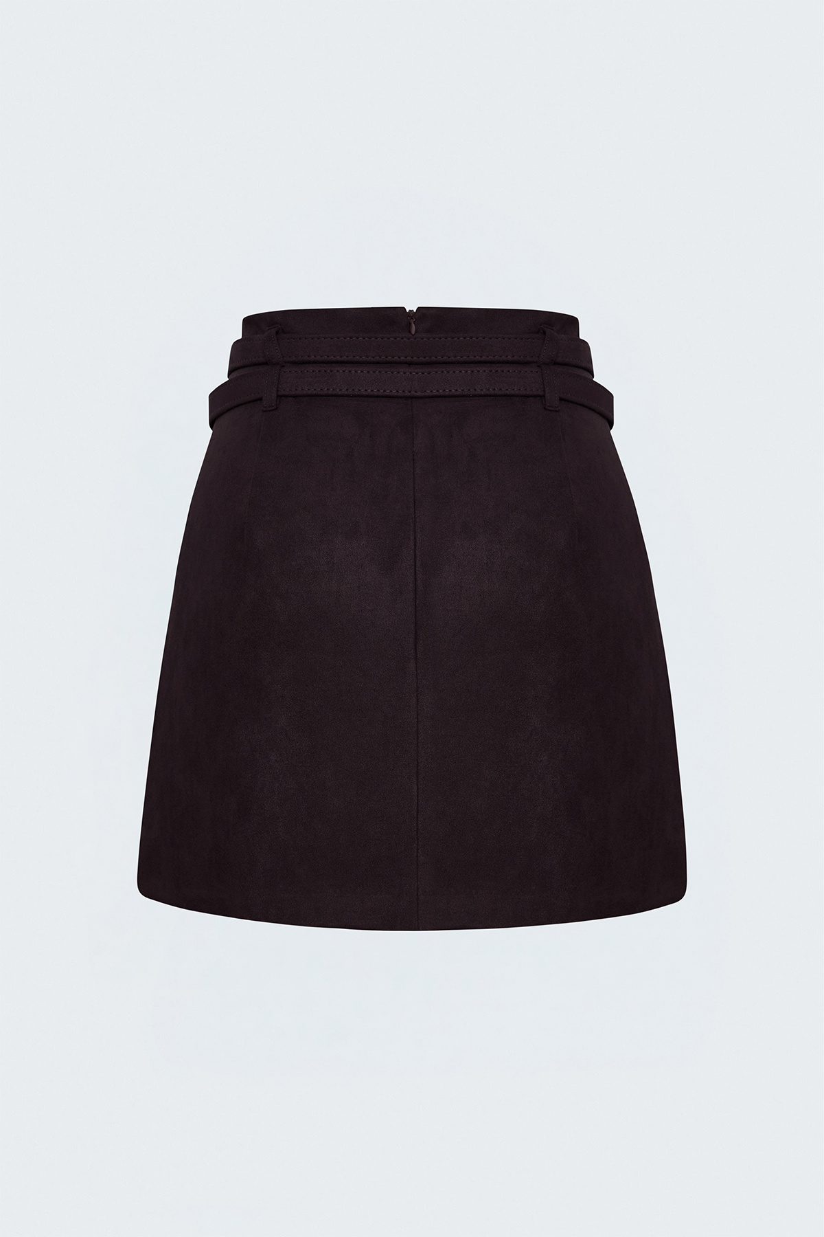 Suede Double-Belt Mini Skirt - Maroon
