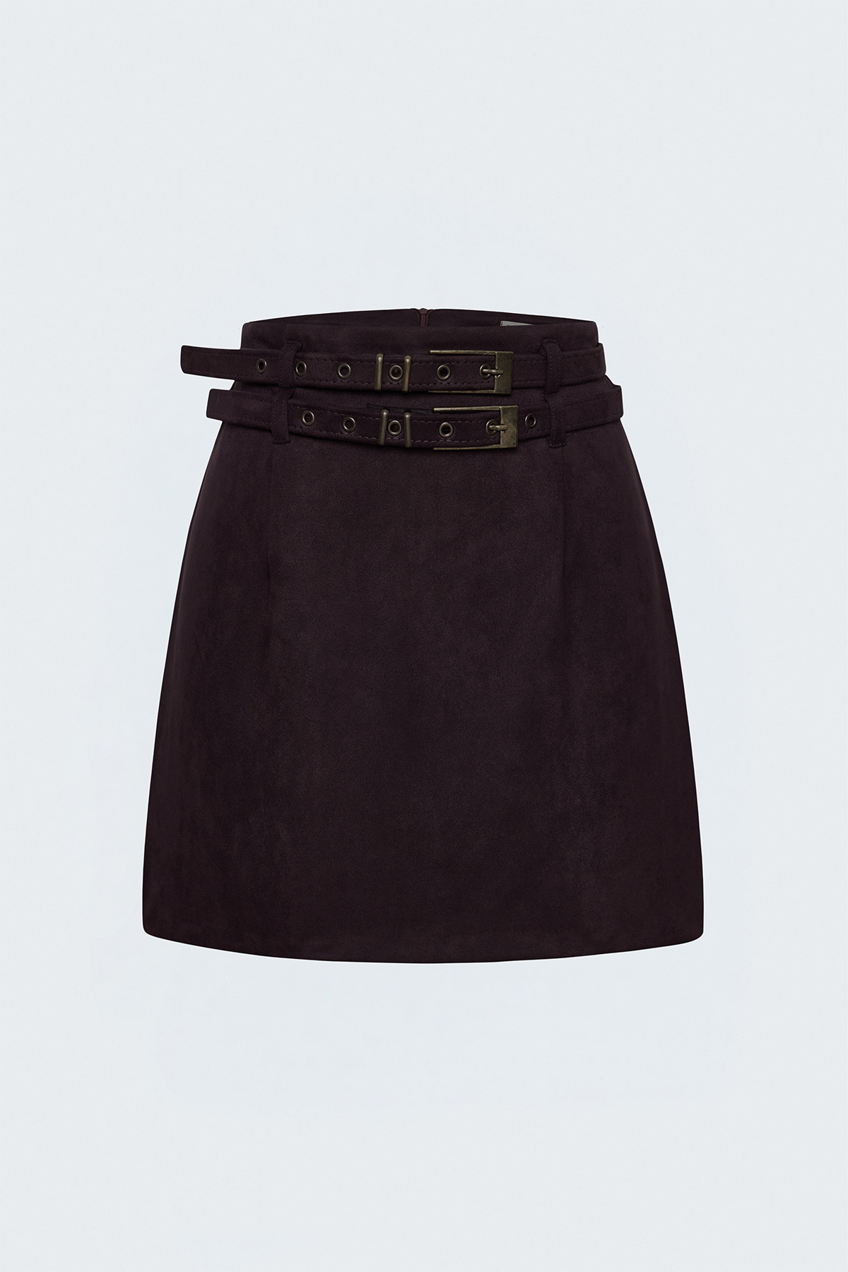 Suede Double-Belt Mini Skirt - Maroon