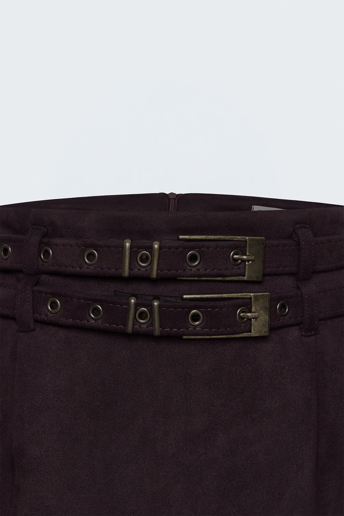 Suede Double-Belt Mini Skirt - Maroon