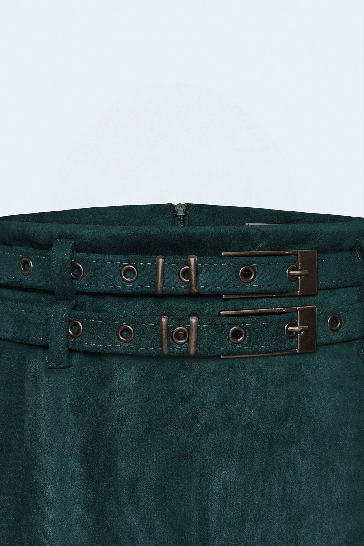 Suede Double-Belt Mini Skirt - Emerald