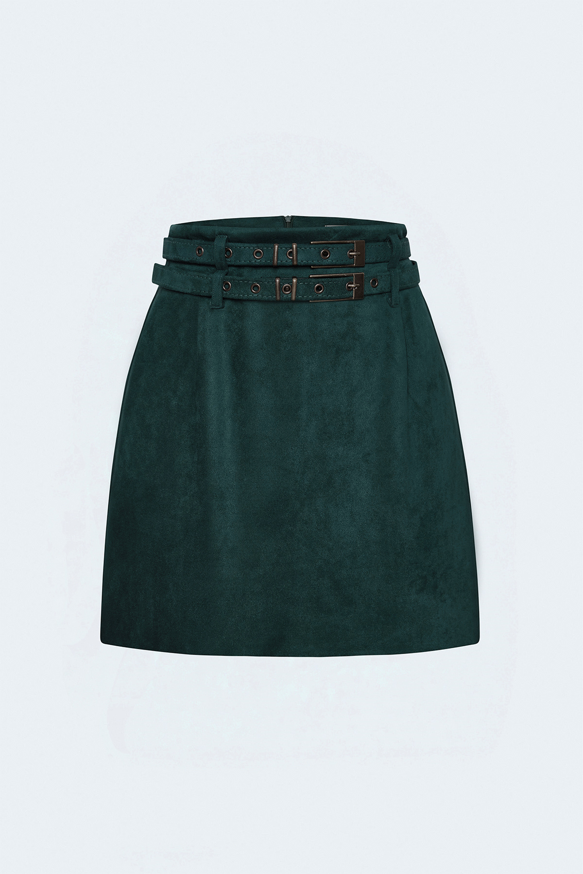 Suede Double-Belt Mini Skirt - Emerald