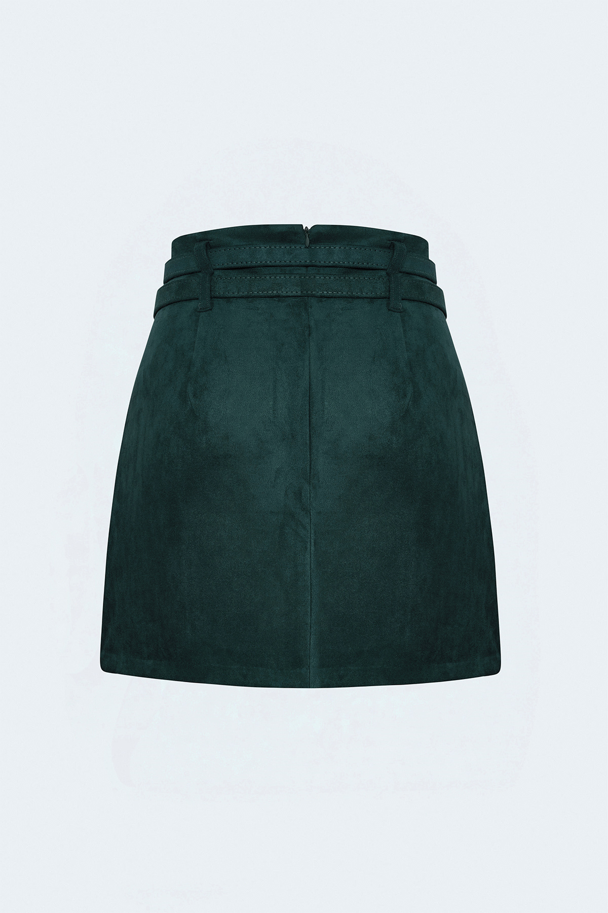 Suede Double-Belt Mini Skirt - Emerald