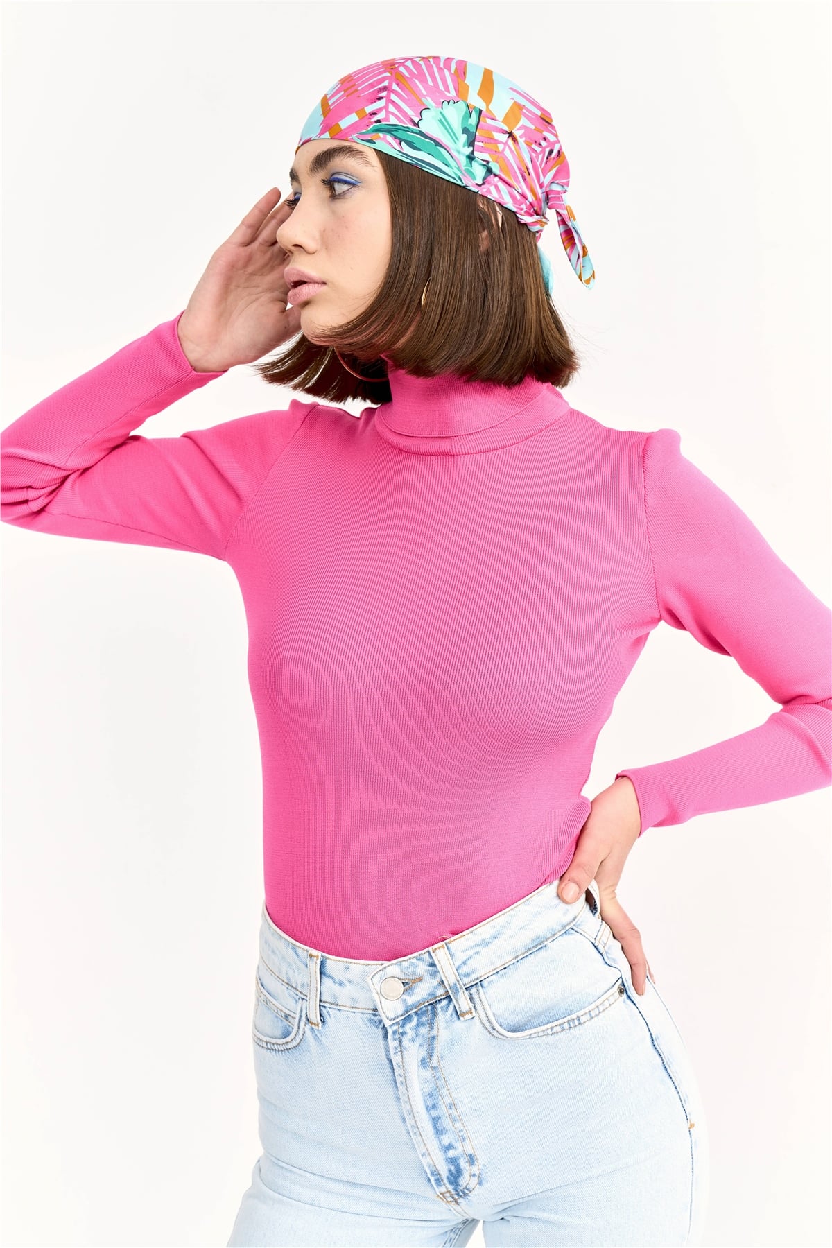 Full fisherman knit sweater - PINK