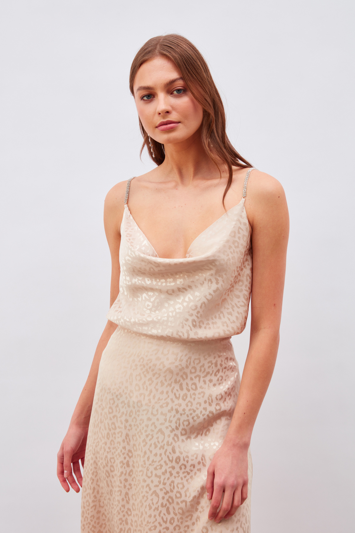 Taş Askılı Saten Bluz - BEJ