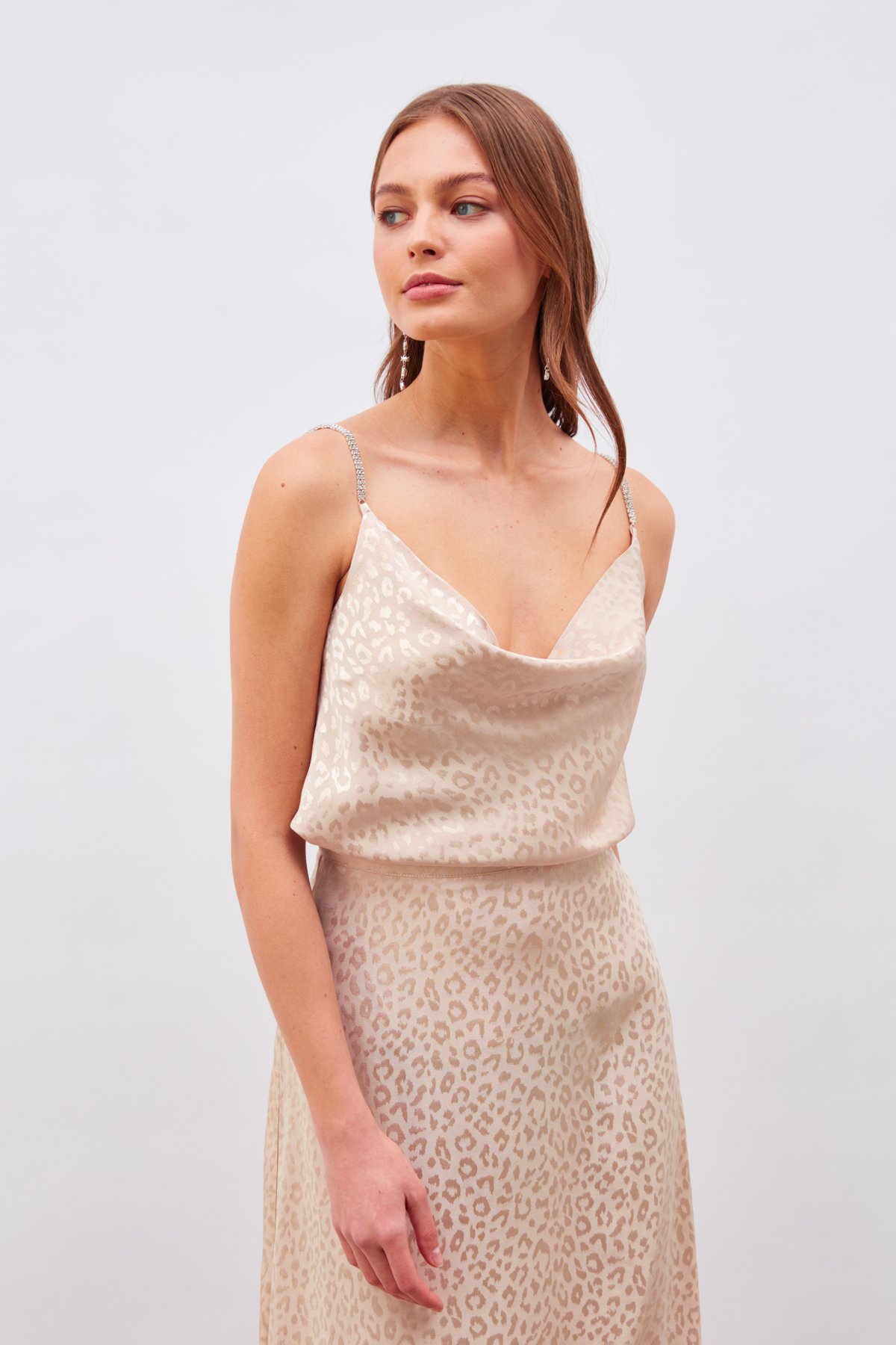 Taş Askılı Saten Bluz - BEJ