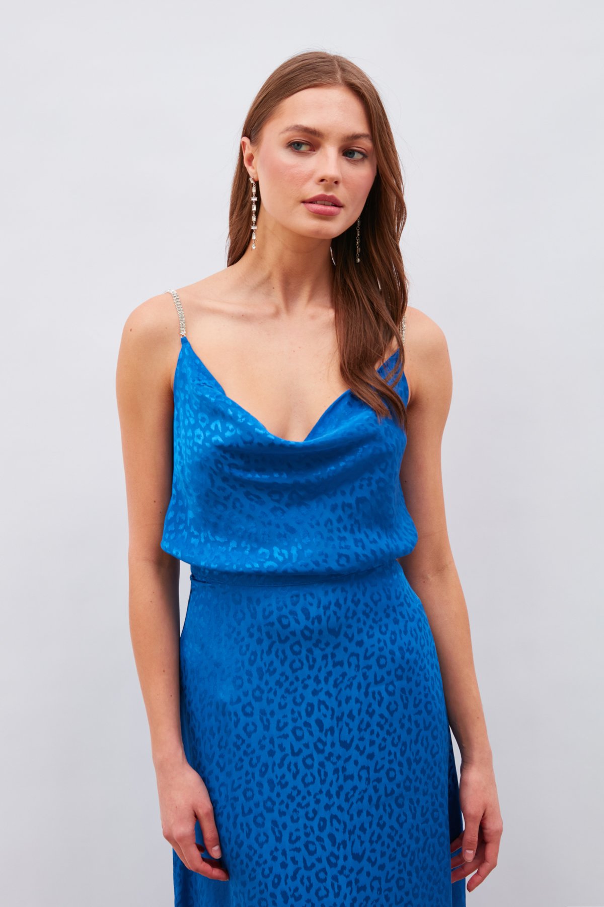 Taş Askılı Saten Bluz - SAX MAVİ