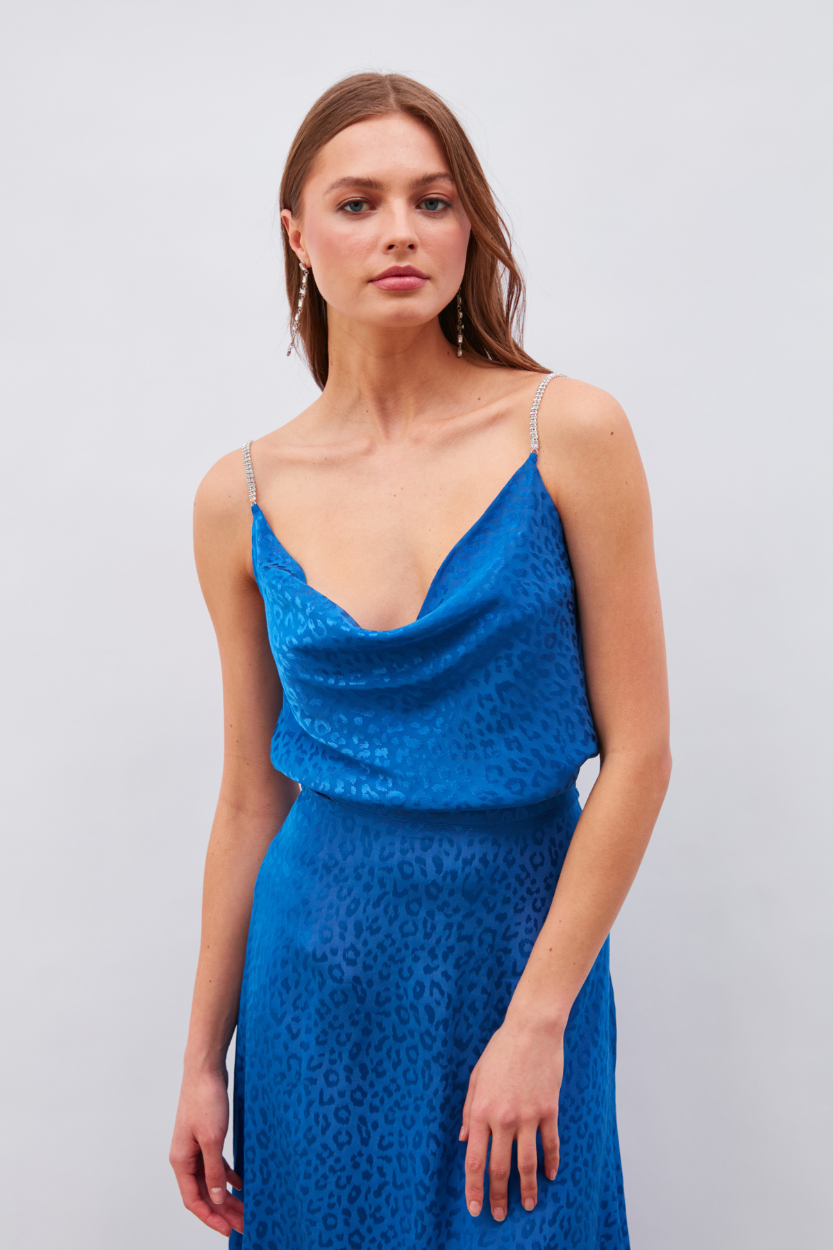 Taş Askılı Saten Bluz - SAX MAVİ