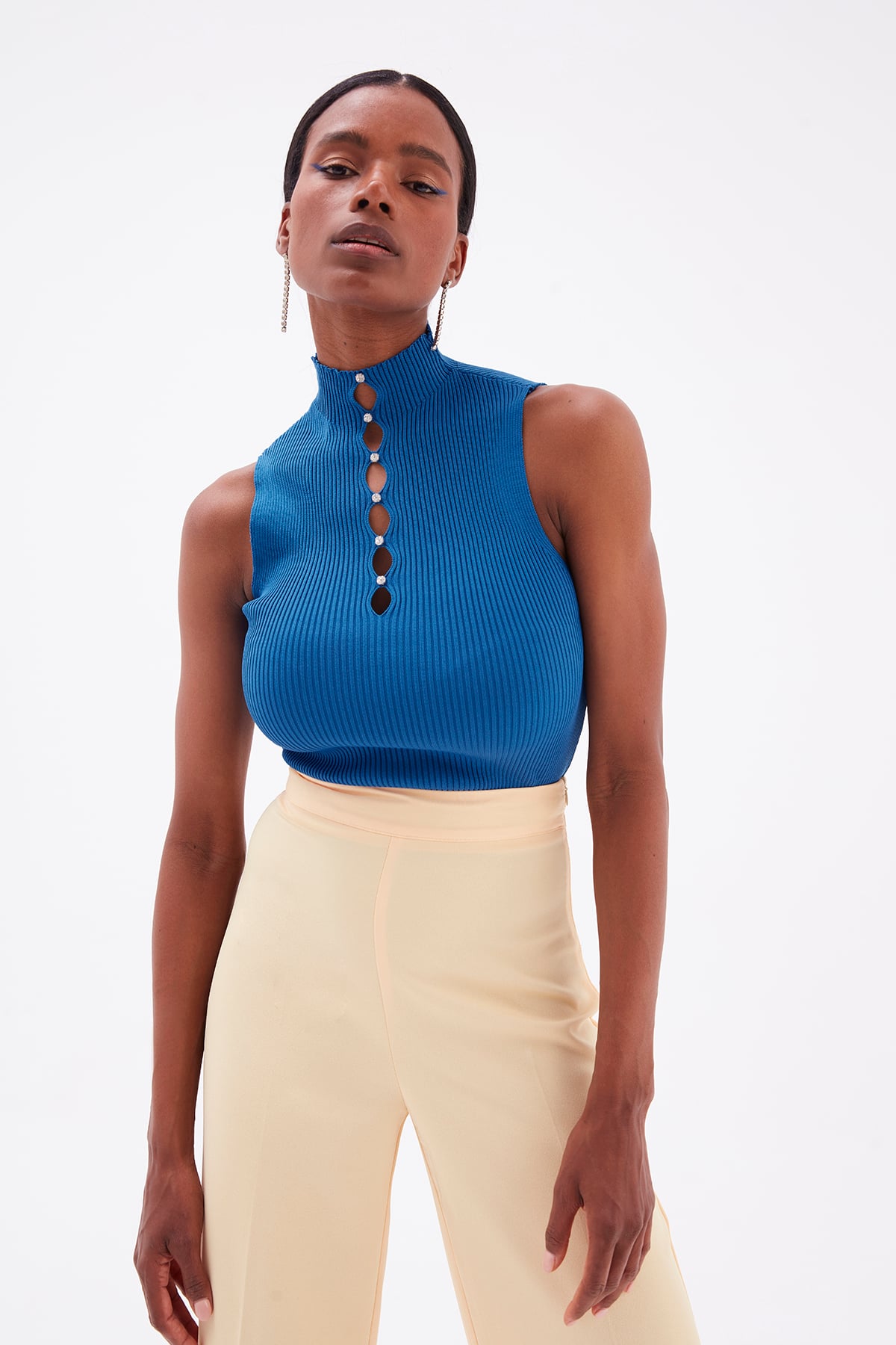Stone Detailed Sleeveless Knitwear - BLUES